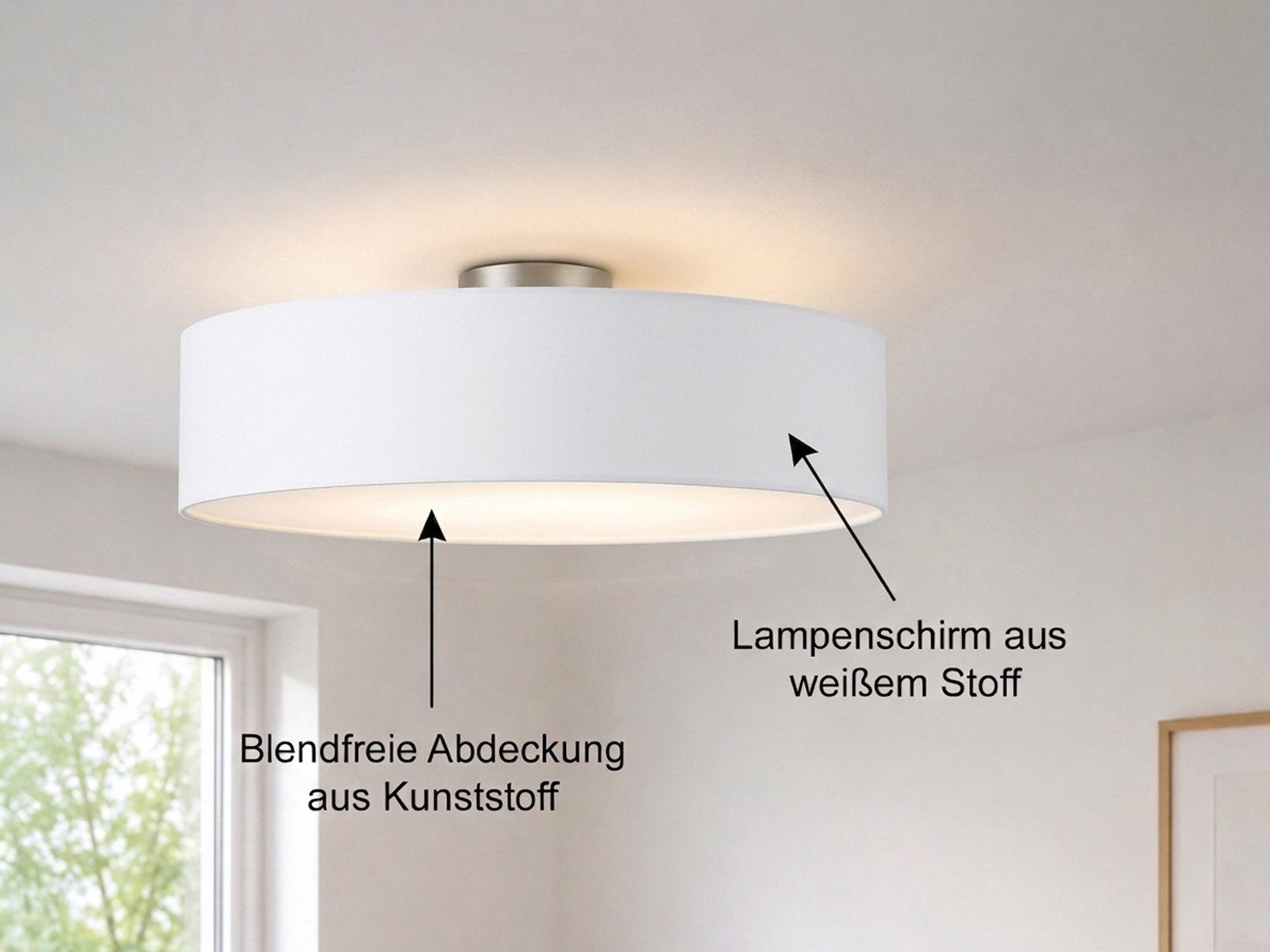 meineWunschleuchte Deckenleuchte mit Stoff Lampenschirm Weiß Ø 50cm, ohne Leuchtmittel, große Stoff-Lampe, gemütliche Deckenlampe, E14 Schlafzimmerlampe