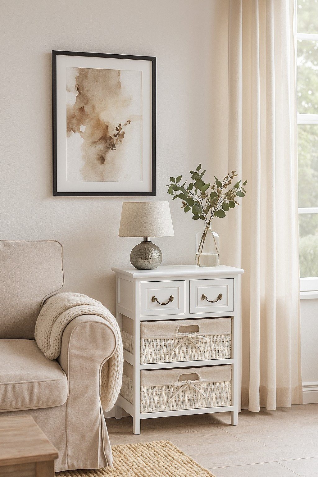 moebel-direkt-online Schubkastenkommode Achim (1 St), mit handgeflochtenen Körben