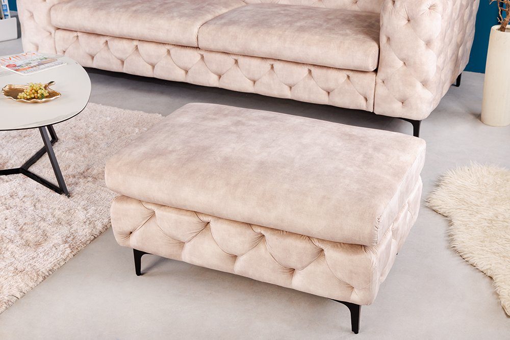riess-ambiente Fußhocker MODERN BAROCK 92cm champagner / schwarz - Samt, Chesterfield, retro (Einzelartikel, 1 St), Hocker mit Ziersteppung - ideal für Modern Barock Schlaf- & Wohnzimmer