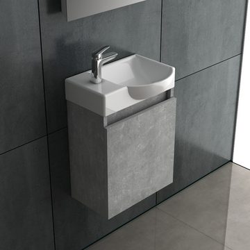 Alpenberger Waschbecken Gäste WC Komplettset - Badmöbel Set Möbelwaschtisch in Grau (Vormontierte Komplettprogramme für Badezimmer, 2-St., Waschtisch mit Unterschrank), Soft-Close Hängeschrank, pflegeleicht, Keramik Handwaschbecken