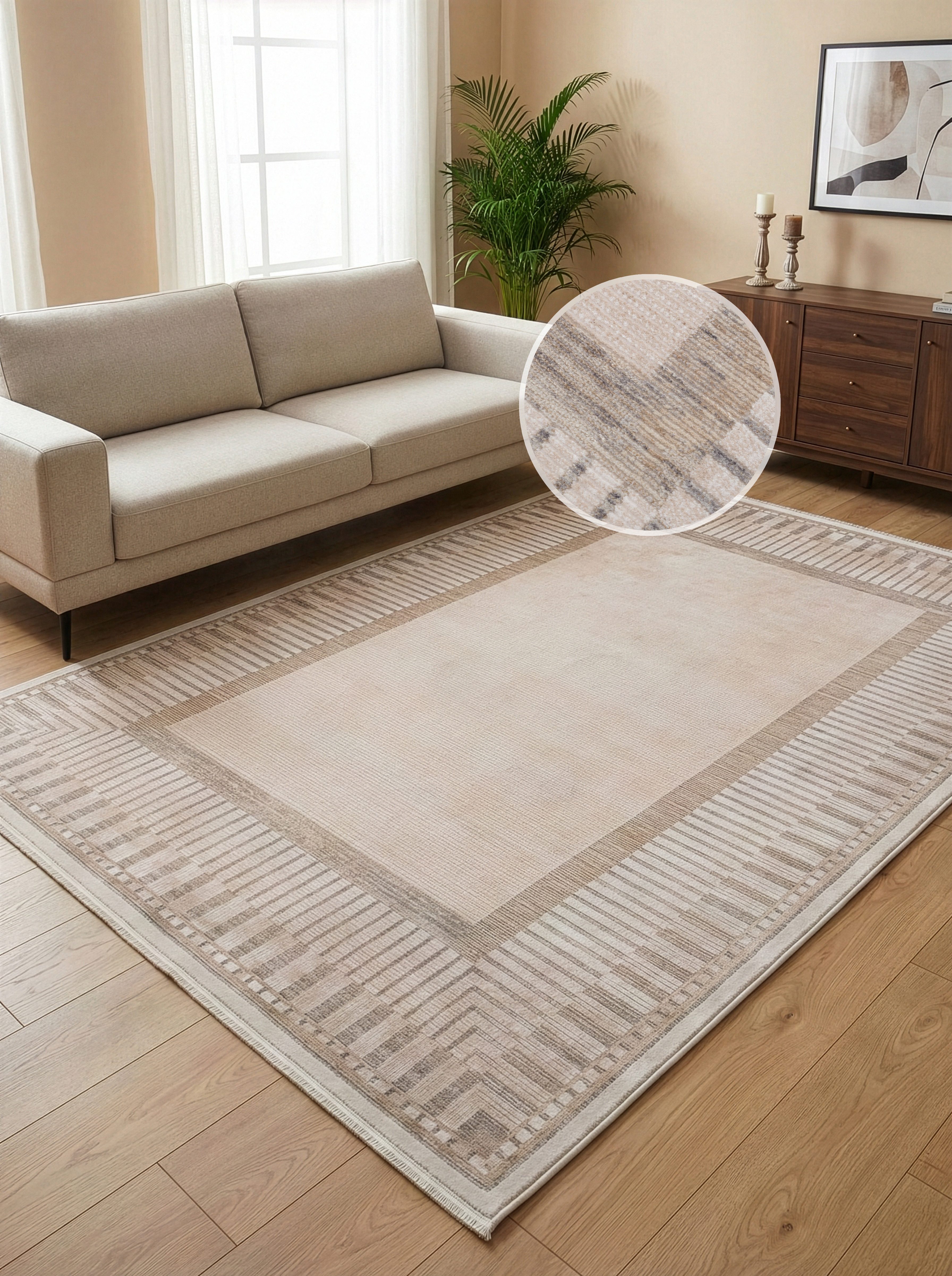 Calvin Klein home Teppich Luster, mit Fransen, Designerteppich, rechteckig, Höhe: 6 mm, Rahmen, Muster, meliert, Wohnzimmer, Schlafzimmer, Esszimmer