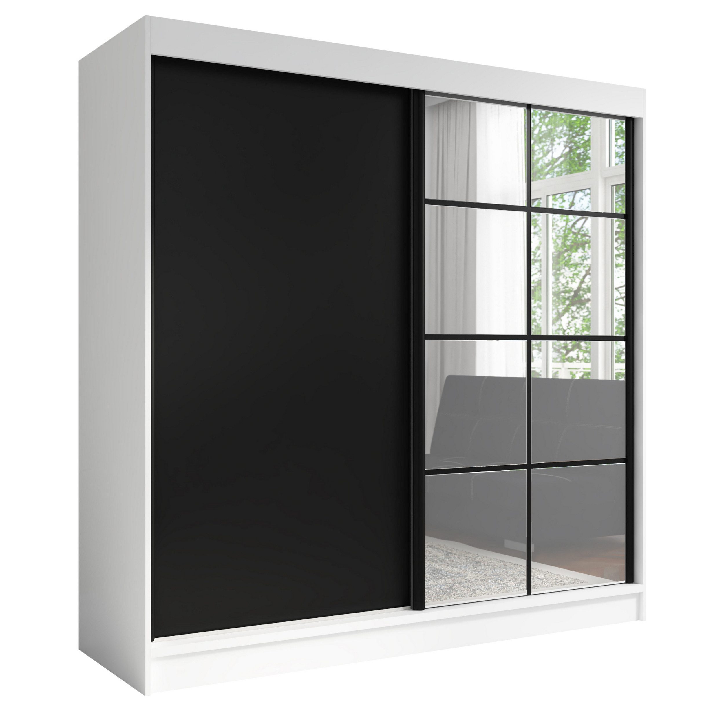 A&J MöbelLand GmbH Schiebetürenschrank TAVIRO 2-türiger Kleiderschrank mit Spiegel (TOP ANGEBOT! Geräumiger Schrank mit einer Breite von 200 cm und Spiegel, ideal zur Aufbewahrung von Kleidung und Accessoires. 3 Schubladen und viel Stauraum. TOP PRODUKT! Wählen Sie das ideale Modell für Ihr Schlafzimmer!, Inclusive 3 Schubladen) Breite: 200 cm, Höhe: 215 cm, Tiefe: 60 cm