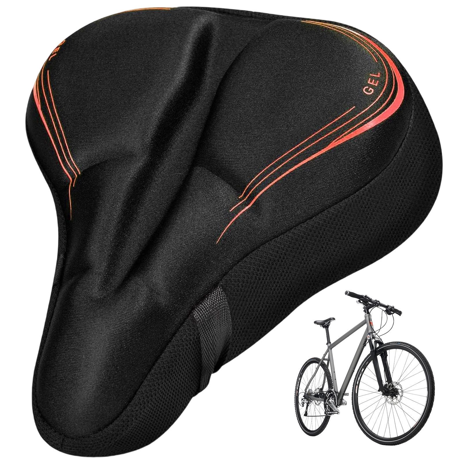 HAUSS SPOLE Fahrradsattel Sattelbezug Fahrrad Ergonomisch Fahrradsattelbezug Gel Sattelbezug (Reflektierendes Fahrradsitzkissen Fahrradzubehör mit Reflektorstreifen, 1-tlg., Für Mountainbikes Rennräder Fitnessräder und mehr), wasserdichtes rutschfestes Sitzkissen Atmungsaktiv ohne Fahrradsattel