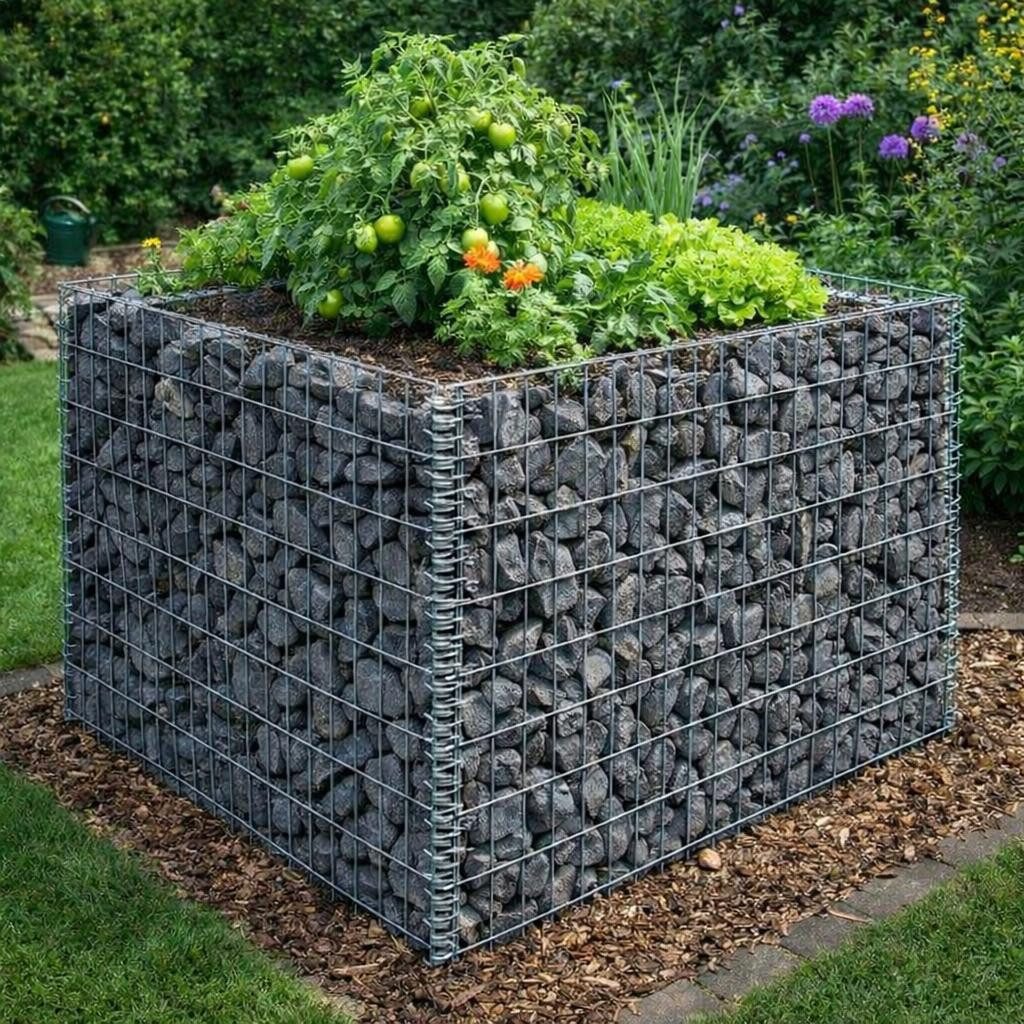 ESTEXO Gabionenzaun Gabionenhochbeet Hochbeet Gabione 90x90x100 cm Pflanzkorb Drahtgitte