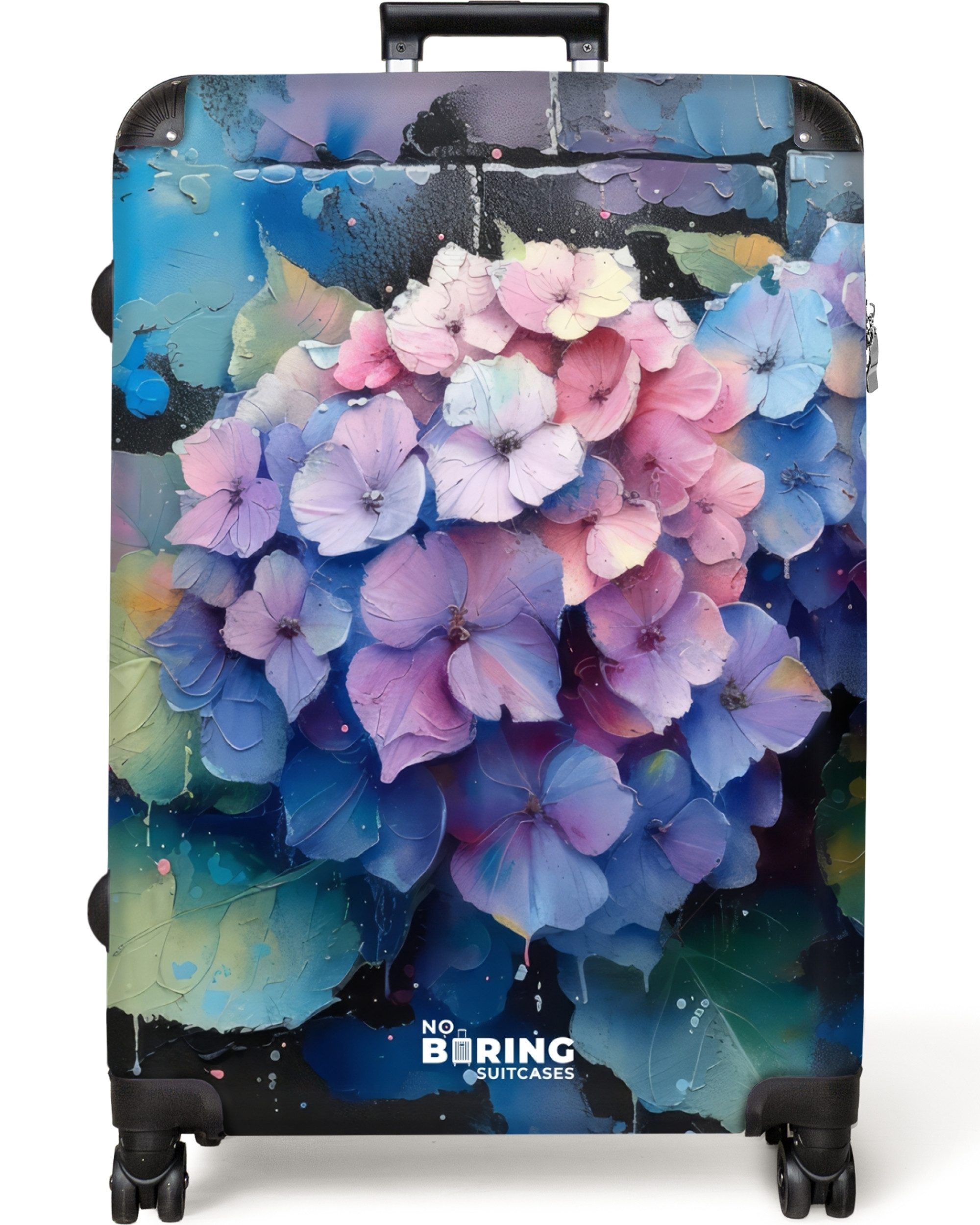 NoBoringSuitcases.com© Hartschalen-Trolley Hortensienblüten im Graffiti-Sti günstig online kaufen