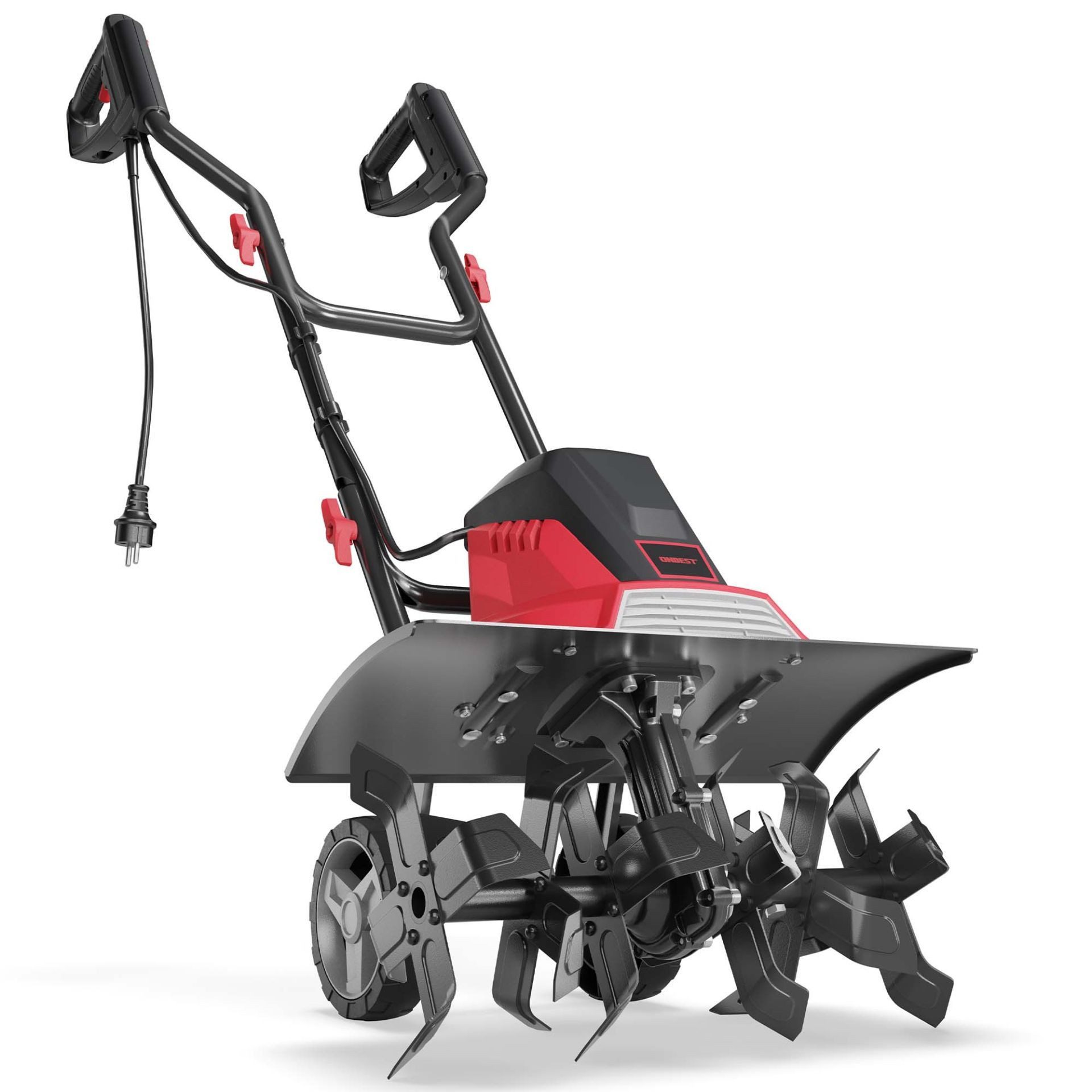 Onbest Elektromotorhacke Gartenfräse Bodenhacke T1545, 24 Messer, Transporträder, 10,5 kg, 45.00 cm Arbeitsbreite, 1500W, 20 cm Arbeitstiefe