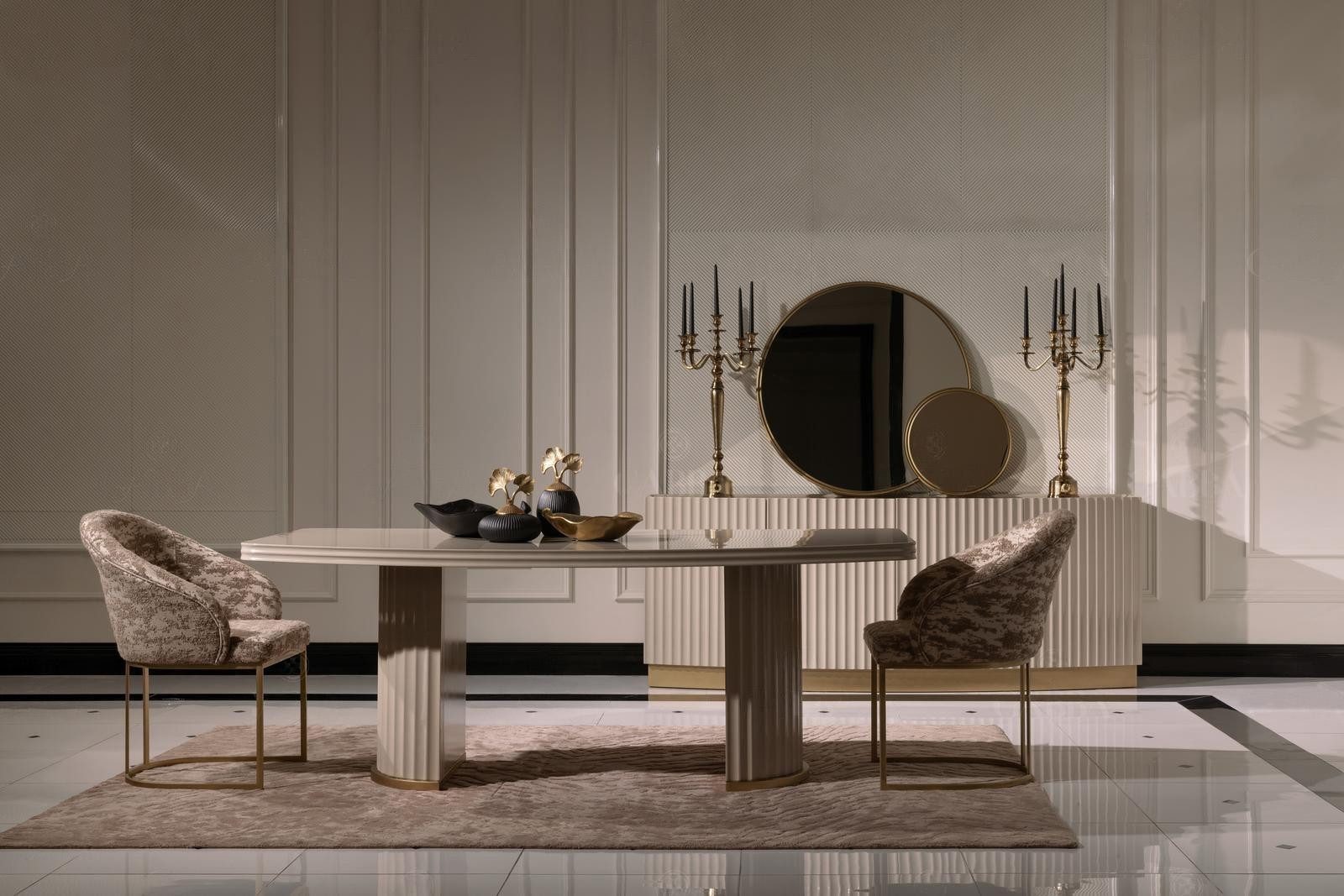 Esszimmer-Set Beige Essgruppe aus Holz mit ergonomischen Stühlen und Sideboard
