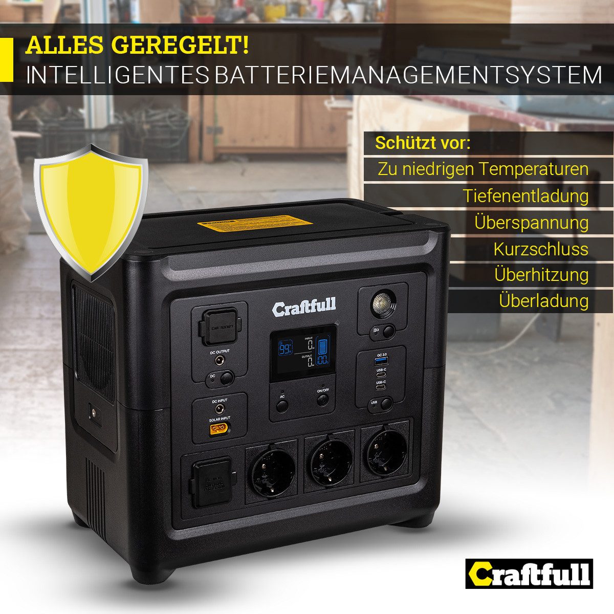 Craftfull Powerstation Stromgenerator Fast Charge PS800 3 J. Garantie Powerstation Stromerzeuger Powerbank inkl. intelligentes Batteriemanagementsystem - Schnelllade-Powerstation 43500 mAh (230 V, 1 St), Tragbarer Akku - mobile Stromversorgung - Camping