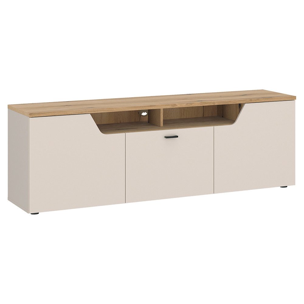 Lomadox Lowboard CARMONA-129, 165 cm breit in Kaschmir & Eiche, 2 Türen & 1 Klappe