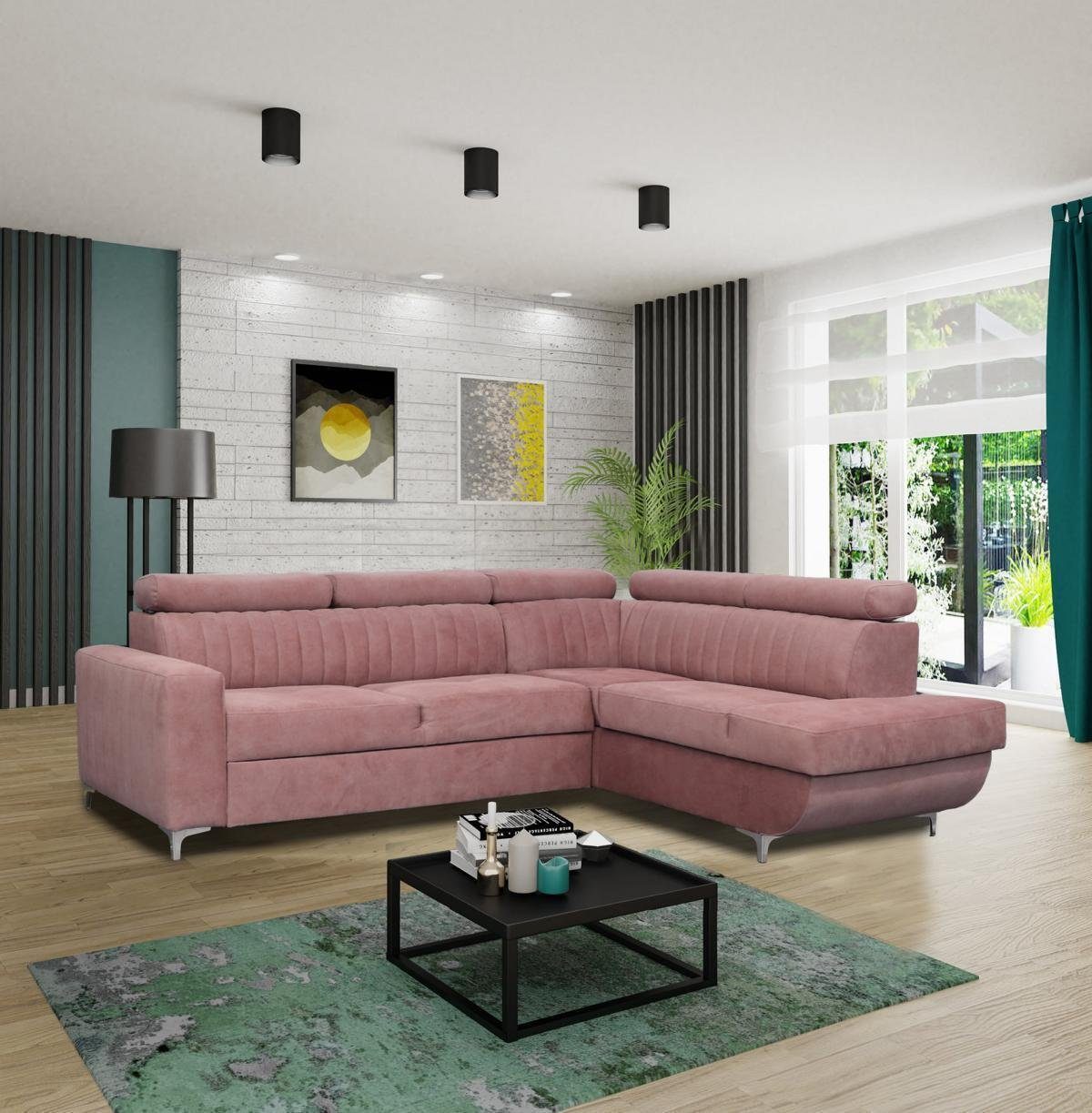 JVmoebel Ecksofa Sofas L-Form Textil Couch Ecke Sitz Sofa Wohnzimmer, Made in Europe Rosa