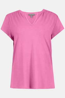 Gina Laura Rundhalsshirt T-Shirt gekräuselte Schulter Tunika-Ausschnitt