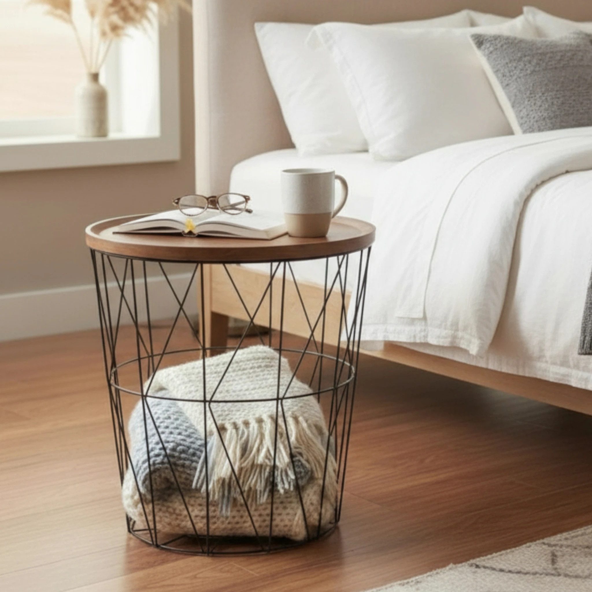 Meinposten Beistelltisch Couchtisch Stauraumtisch Metalltisch mit Holzplatt günstig online kaufen