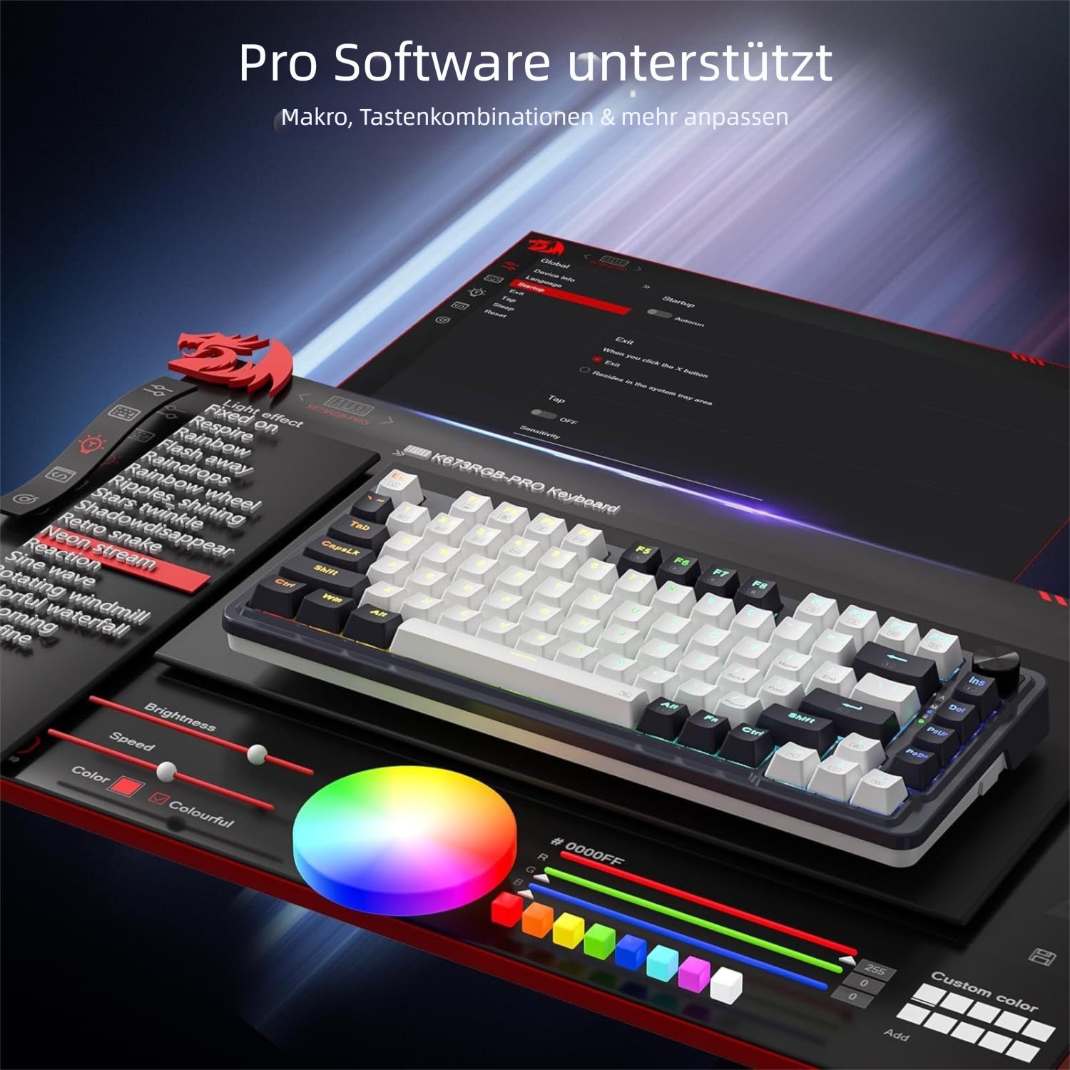 Redragon K673 PRO 75% Wireless Gasket RGB, 2,4 GHz/BT/kabelgebunden Gaming-Tastatur (3-Modus 81 Tasten Mechanische Tastatur mit Hot-Swap, rote Schalter)