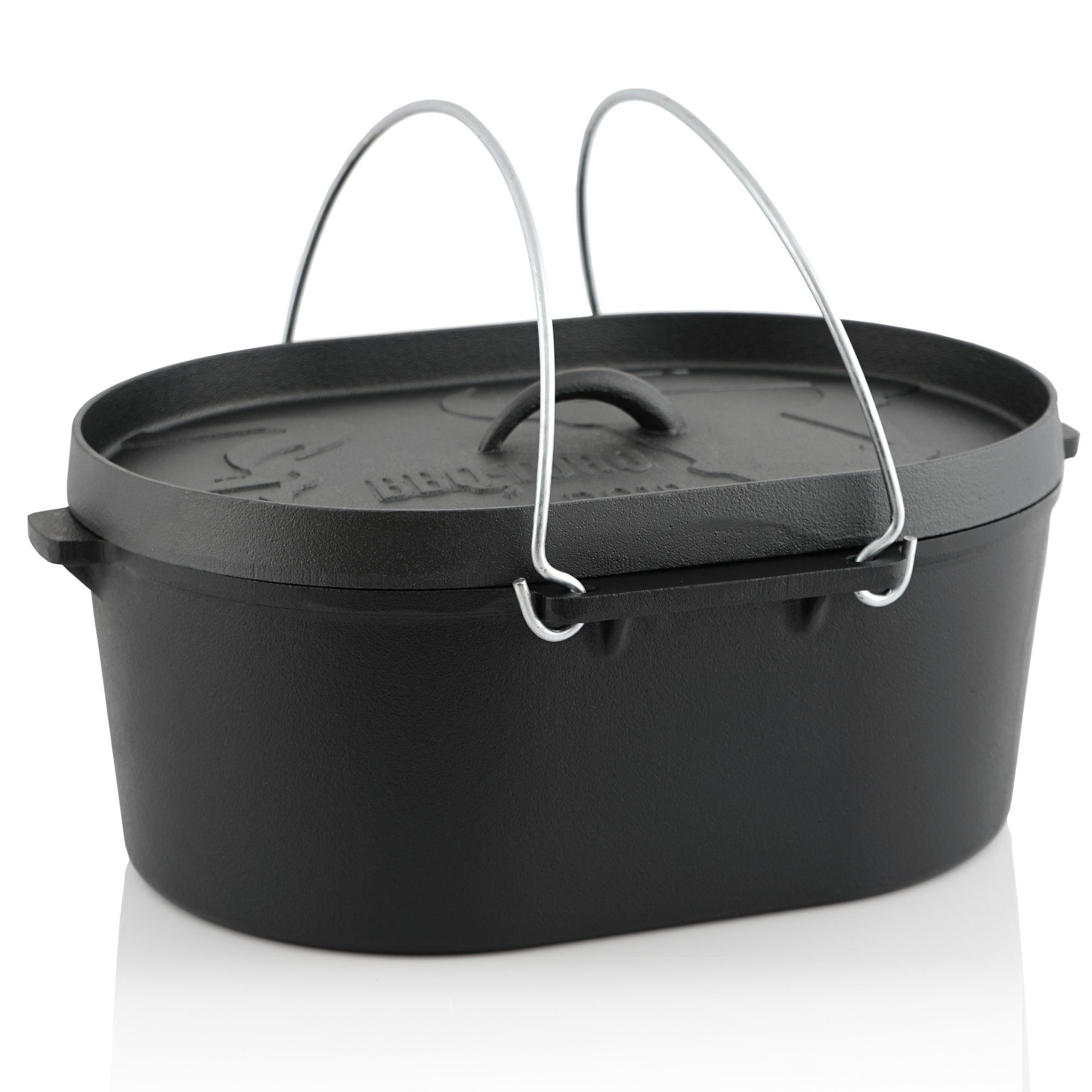 BBQ-Toro Grilltopf Dutch Oven 9,3 Liter, Gusseisen Kochtopf ohne Füße, eingebrannt, Gusseisen