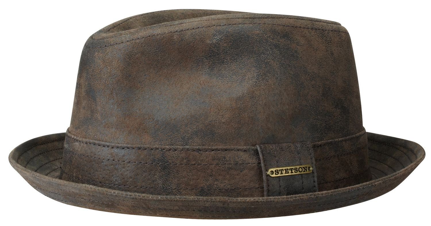Stetson Trilby Pork Pie aus Leder mit 4-fach abgesteppter Leder-Garnitur