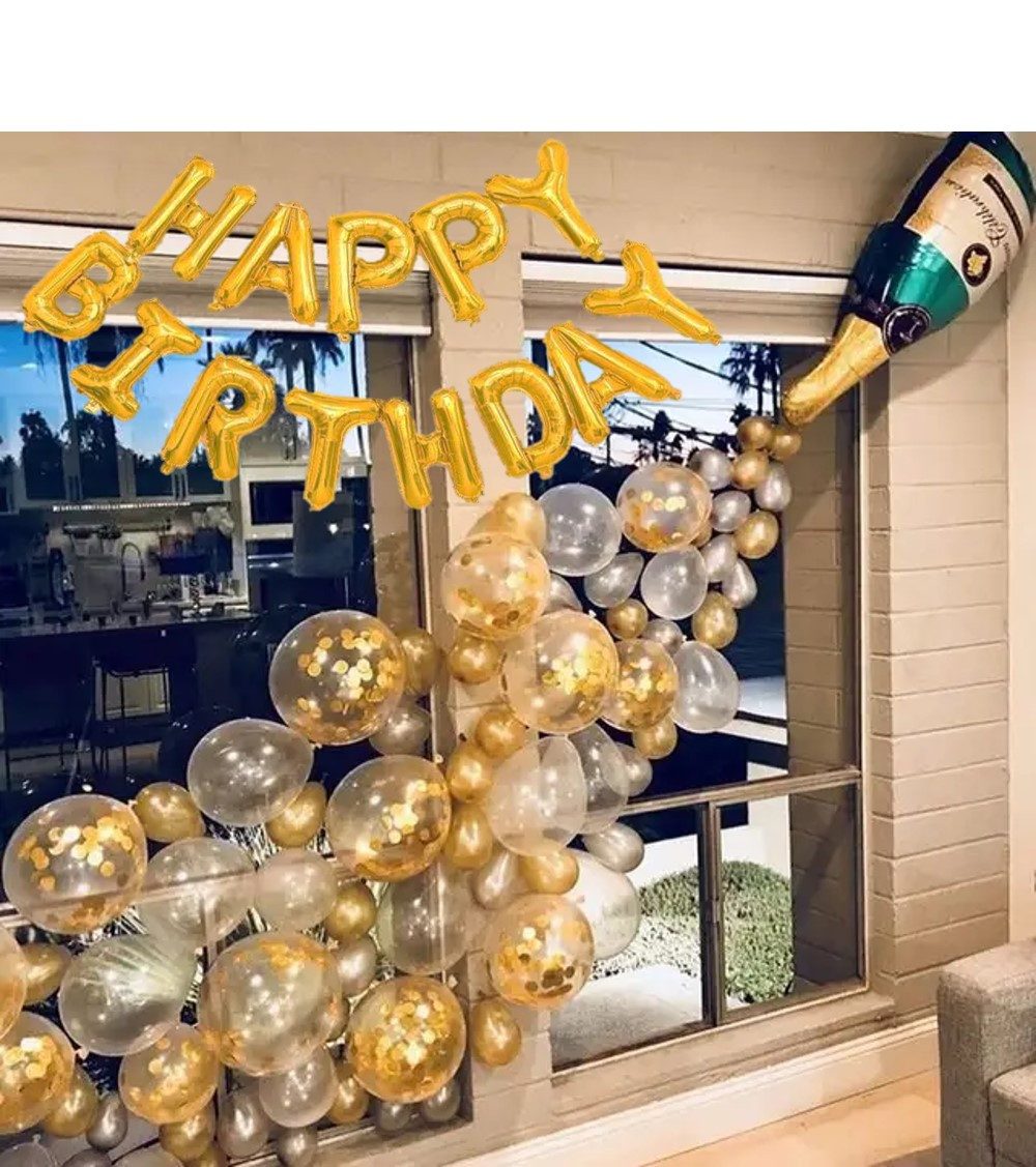 Party Flamingo Aufblasbares Partyzubehör Party Girlande Champagner Flasche Geburtstag 106-teilig Deko Gold