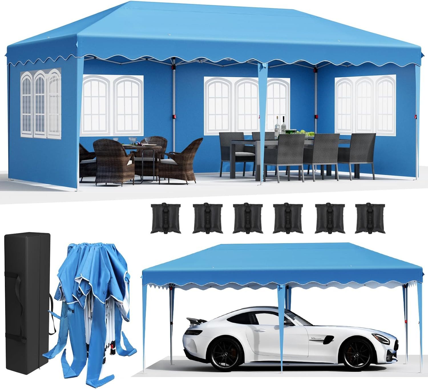 TLGREEN Faltpavillon Gartenzelt 3x6M, mit 4 günstig online kaufen