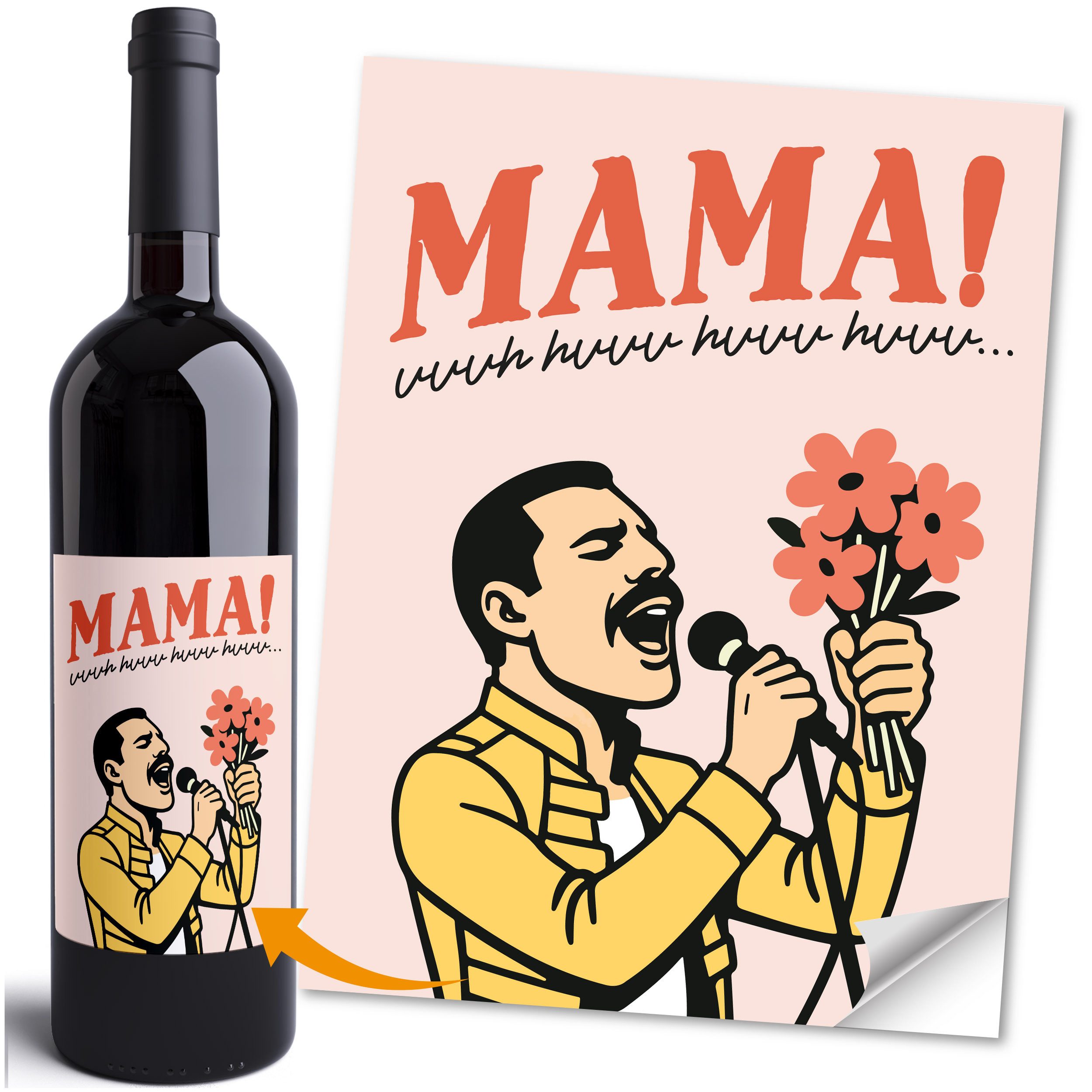 MoonWorks Aufkleber Weinetiketten Muttertag Mama Pop-Art Musik Flaschenetiketten
