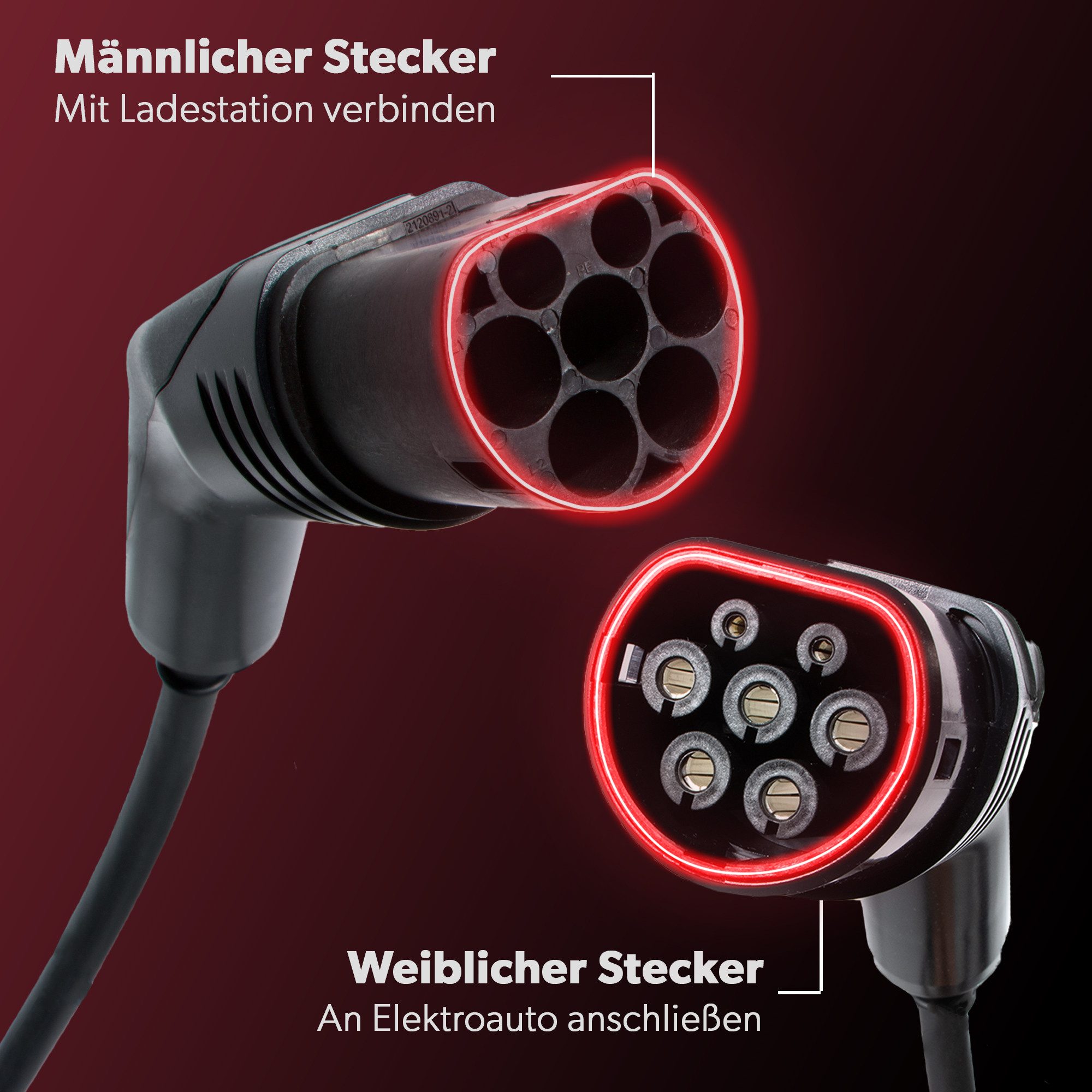 siwitec E-Mobility Ladekabel 3-Phasig 32A - 22KW - Typ 2 Stecker - schwarz, 7 Autoladekabel, (7 cm)