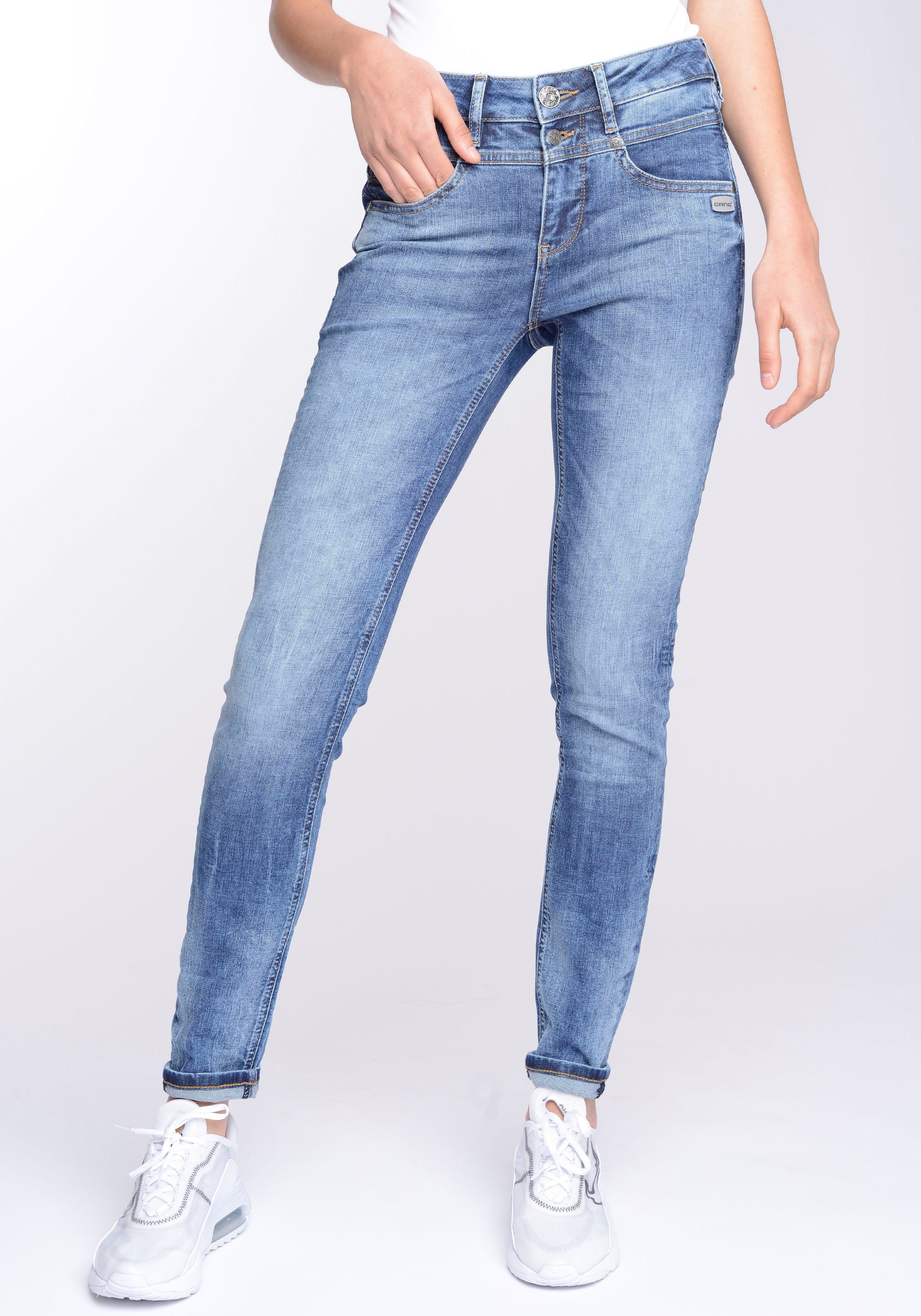 Passe blue) 94MORA mit Skinny-fit-Jeans Midblue 3-Knopf-Verschluss Wash vorne und (mid GANG