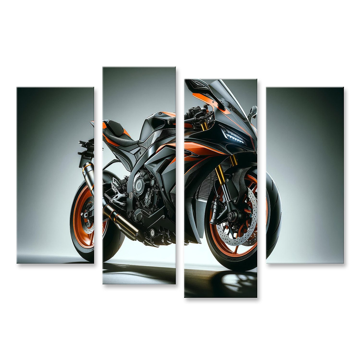 Leinwandbild Dynamisches Hochleistungs-Sport Motorrad in Orange-Schwarz