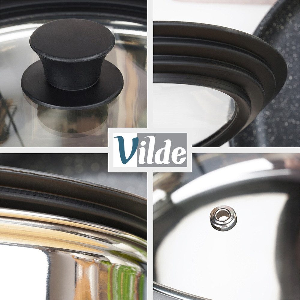 Vilde Universaldeckel 16/18/20 cm 3-in-1 mit Silikonrand, Dampföffnung aus Glas, (1-tlg., 3-in-1), spülmaschinengeeignet, bruchsicher, platzsparend – Bild 4 von 5