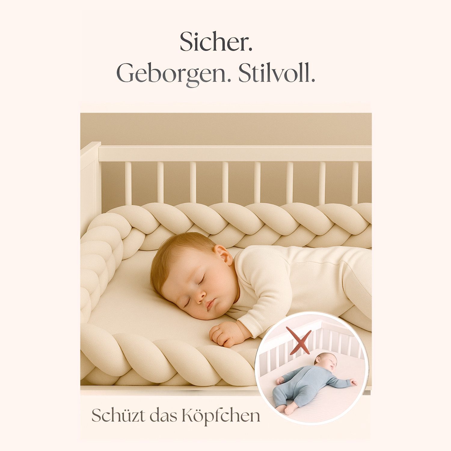 Nordic Coast Company Nestchenschlange XXL Bettschlange geflochten, Baby-Bettumrandung - Fallschutz, (Vielseitig für Babybetten, Kinder- u. Jugendbetten), höher, als andere Modelle und mitwachsend für jedes Alter