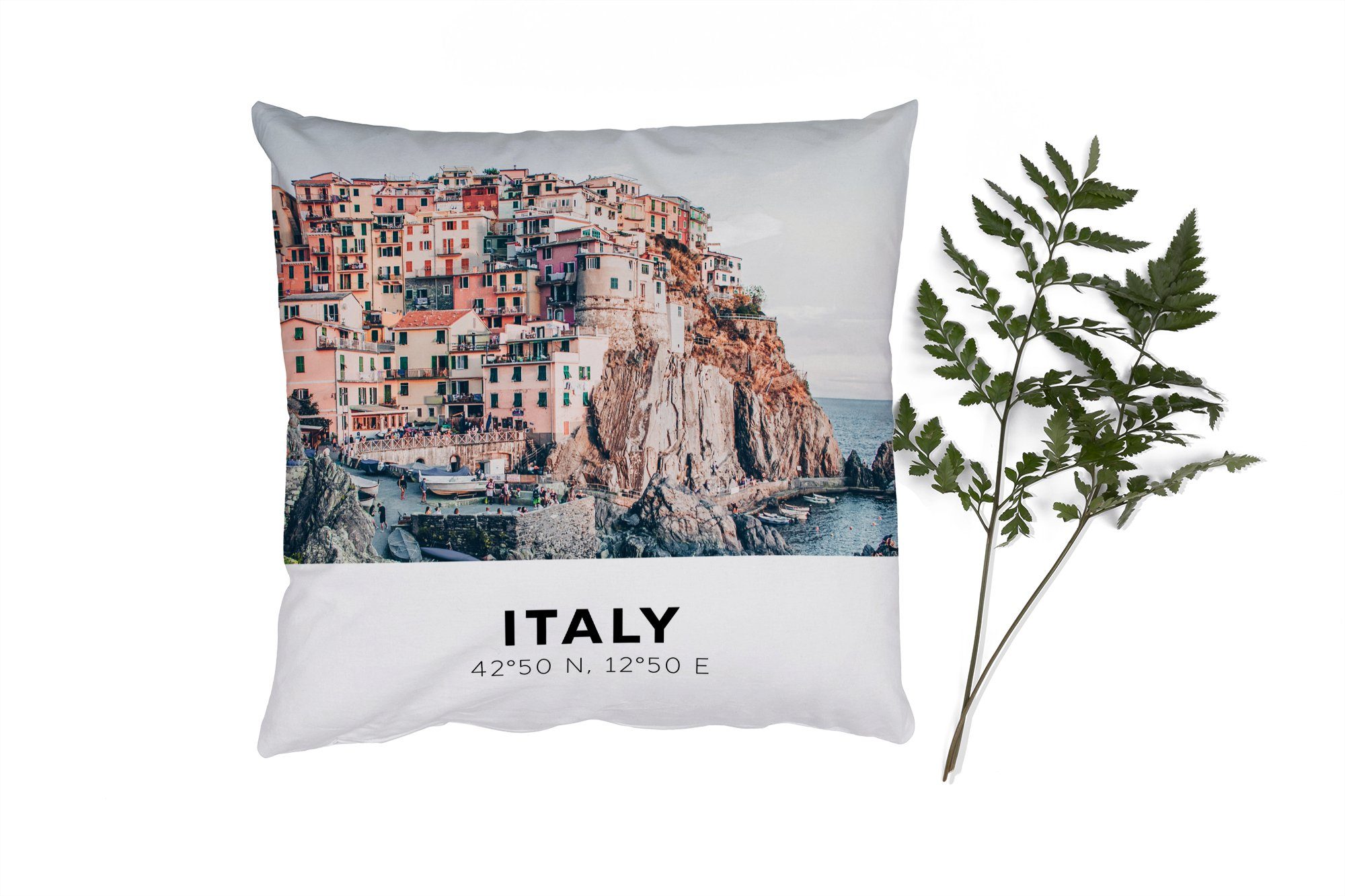 MuchoWow Dekokissen Meer - Cinque Terre - Italien - Amalfi, Zierkissen mit Füllung für Wohzimmer, Schlafzimmer, Deko, Sofakissen