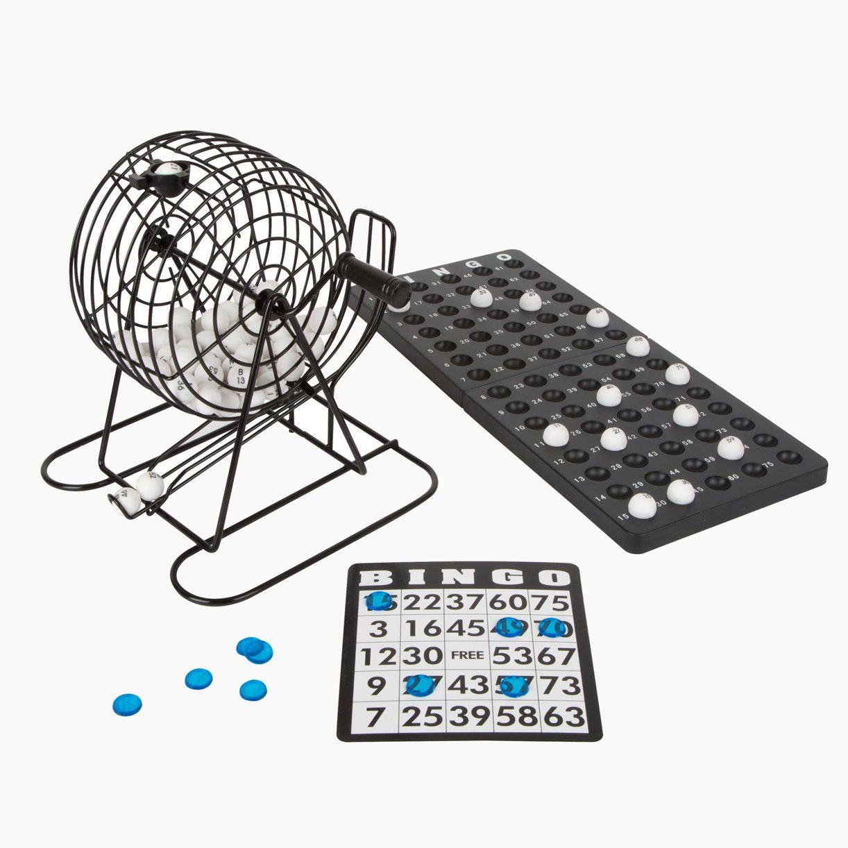 Small Foot Spielesammlung, Bingo Bingotrommel mit Zubehör, Lostrommel aus robustem Metall