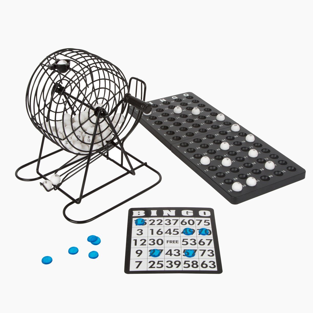 Small Foot Spielesammlung Bingotrommel mit Zubehör, Bingo, Lostrommel aus robustem Metall