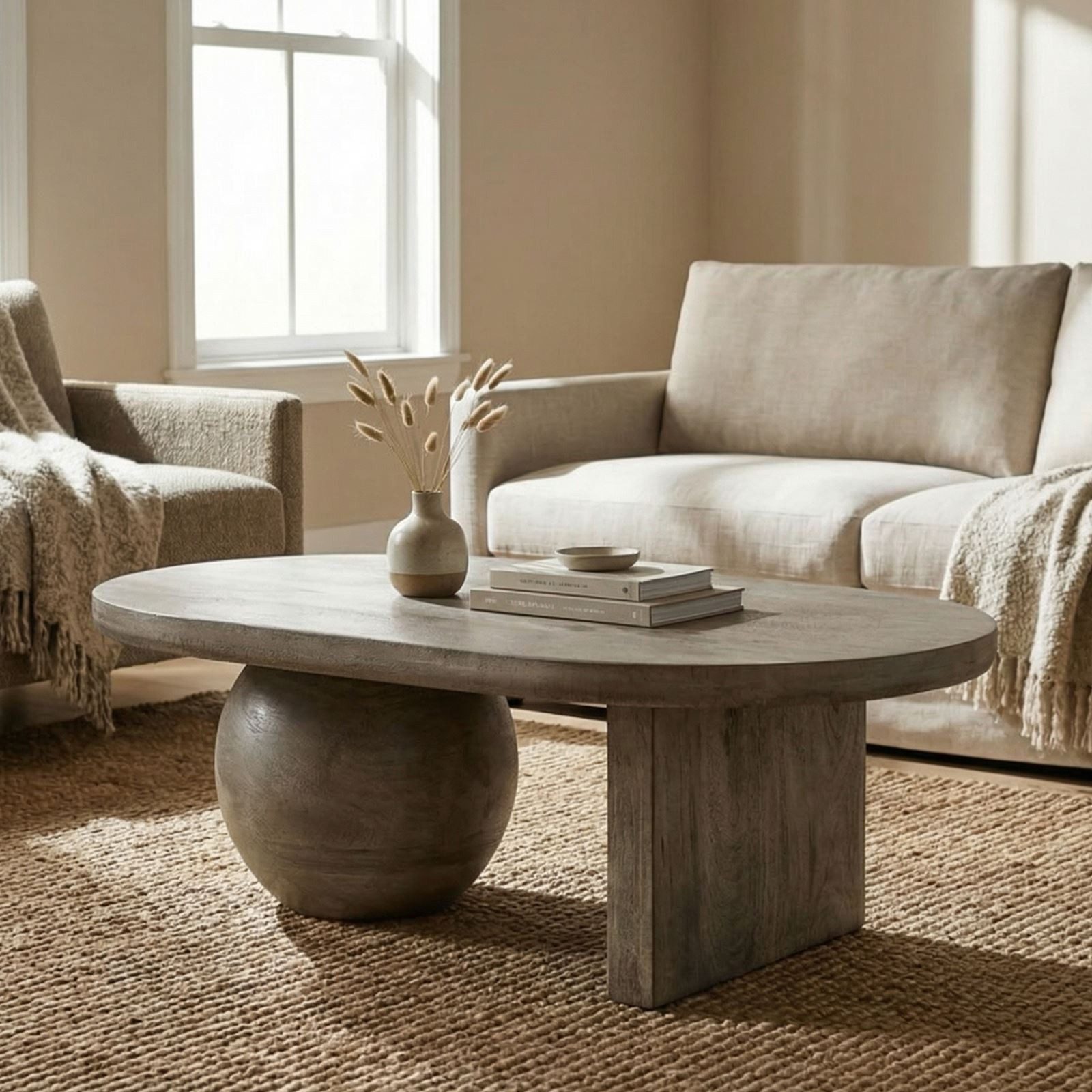 IDIMEX Couchtisch PERLA, Wohnzimmertisch aus massivem Mangoholz mit asymmetrischer Form Grau
