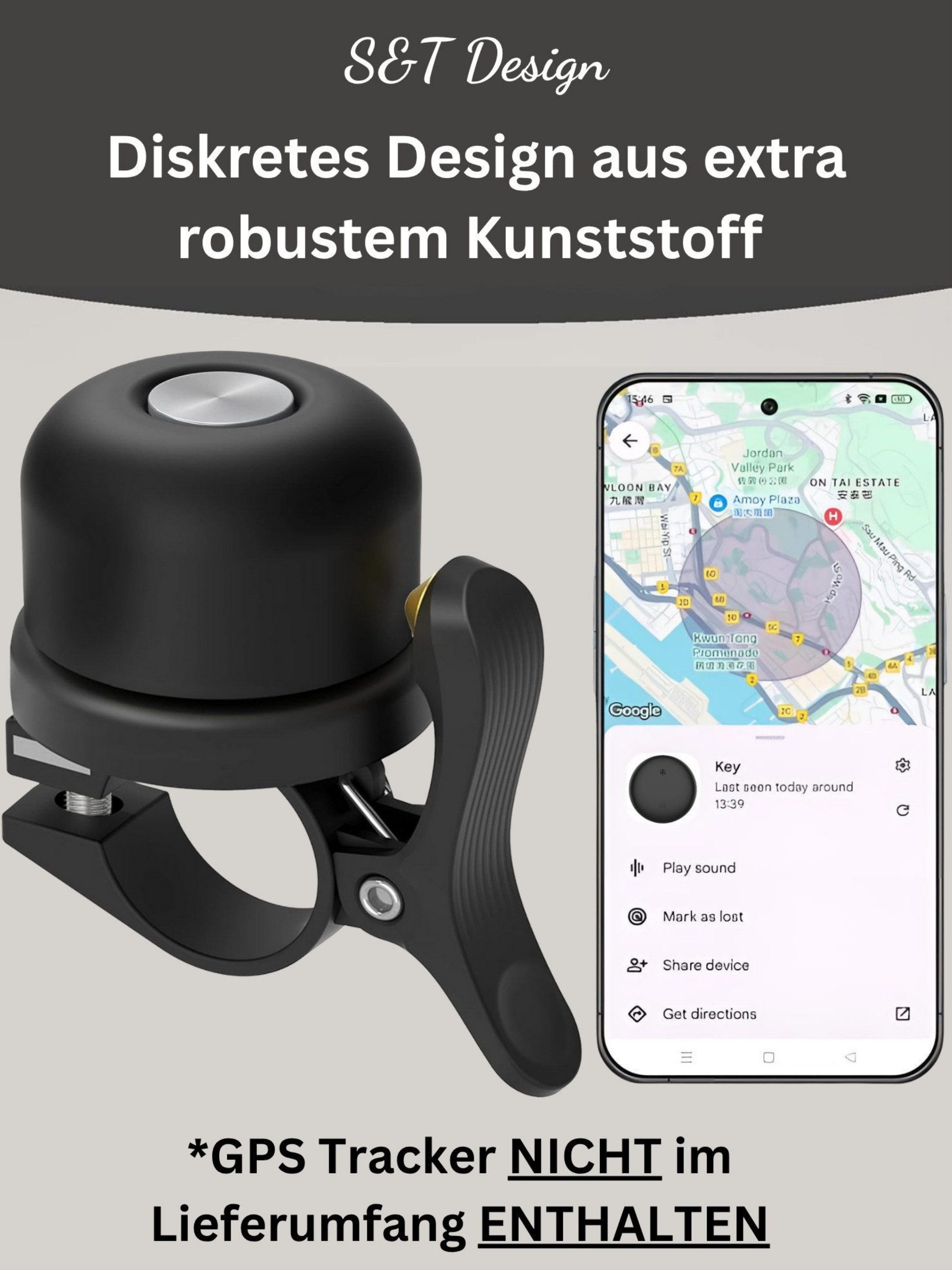 RUHE Fahrradklingel Fahrradklingel Für Apple AirTag und Android Tag versteck, (22mm ø, einfache Montage) AirTag Halterung In Klingel Versteckt, Fahrrad Diebstahlsicherung