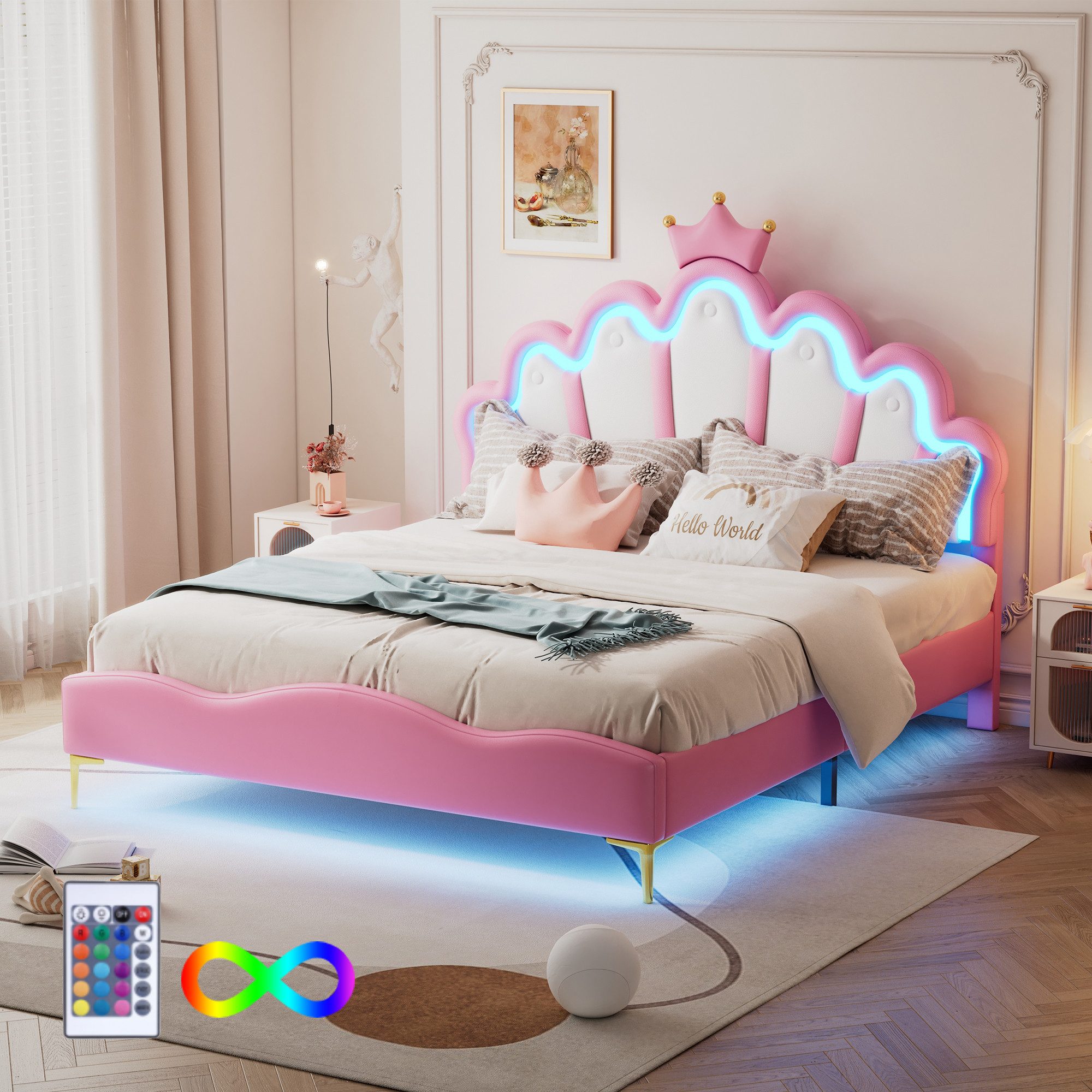 XDOVET Kinderbett 140*200cm Doppelbett, kronenförmiges Prinzessinnenbett, günstig online kaufen