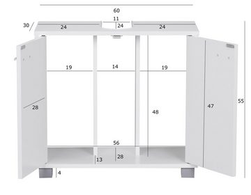 Wohnling Waschbeckenunterschrank WL1.344 (Badunterschrank 60x55x30 cm Weiß mit 2 Türen) Waschtischunterschrank Modern, Badschrank Stehend