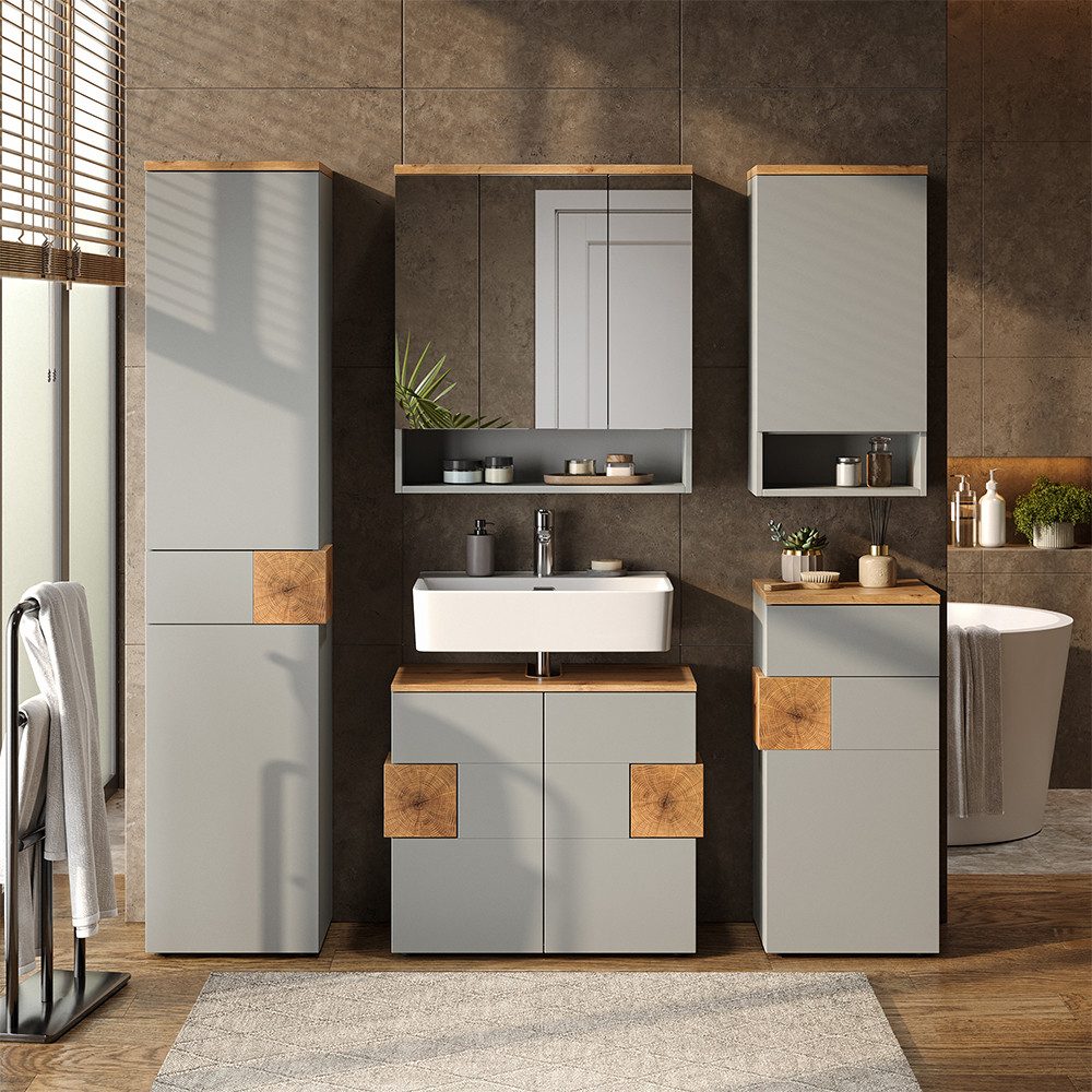 Vicco Badmöbel-Set Eden, Grau/Artisan, 5 Teile, (5-St., 5er Set)