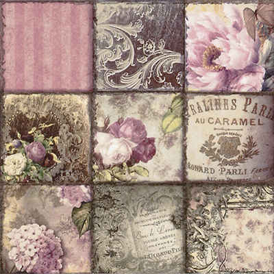 ti-flair Papierserviette, Servietten Papier 33x33cm 3-lagig Vintage Blumen Collage 20 Stück