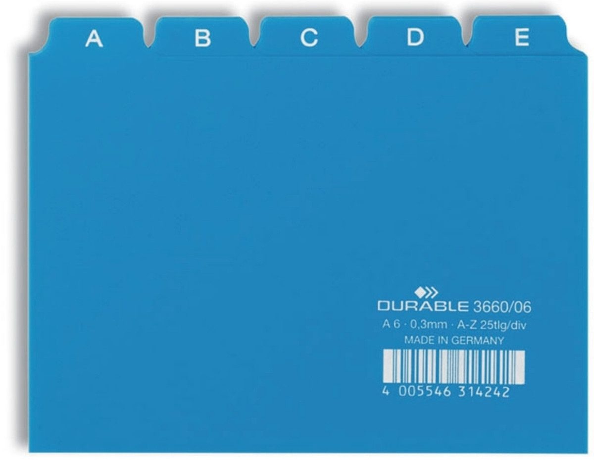 DURABLE Karteikasten Leitregister A-Z A6quer PP 25-teilig blau