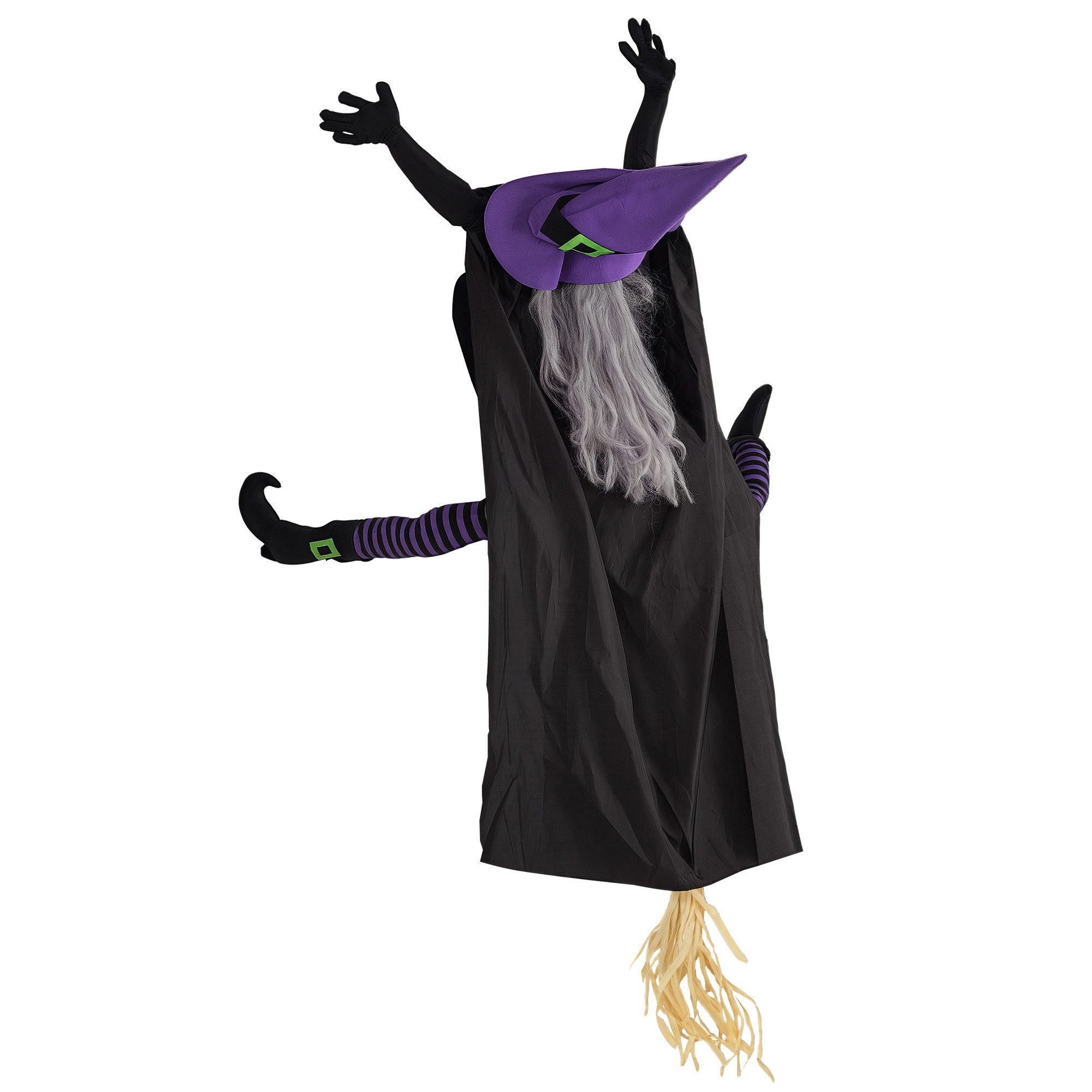 HOMCOM Dekofigur 170cm Halloween Fliegende Hexe, in Lebensgröße (Garten Dekofigur, 1 St., Halloween Dekoration), für Party Baumstämme Säulen, Stahl