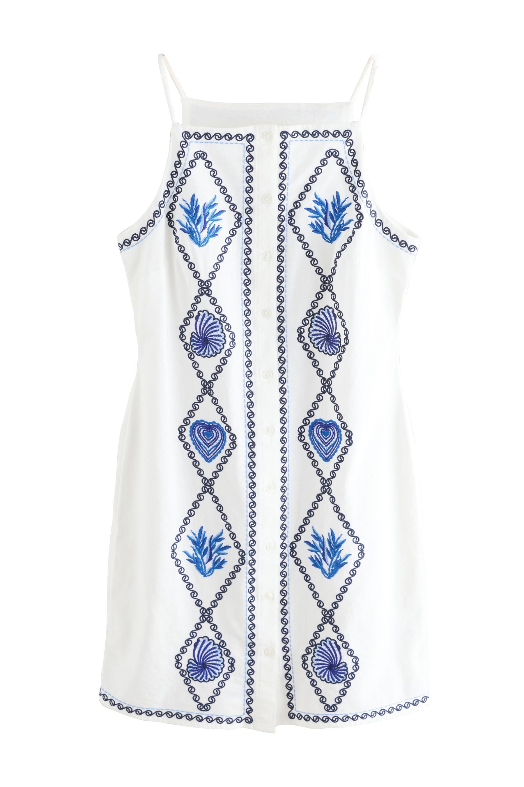 Next Minikleid Mini-Etuikleid mit Leinen und Stickerei (1-tlg)