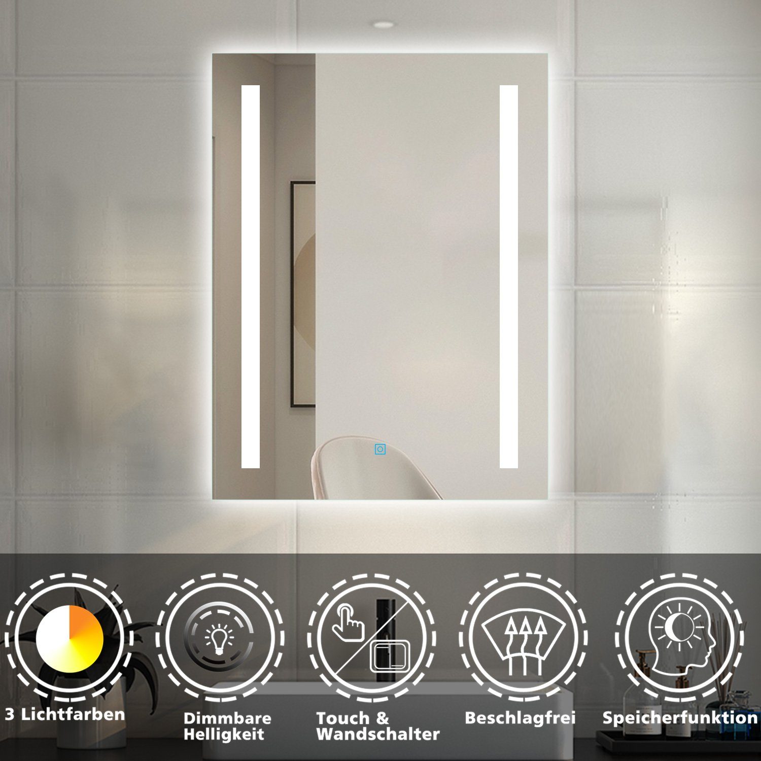 duschspa Badspiegel mit LED Beleuchtung Touch-Schalter günstig online kaufen