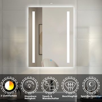 duschspa Badspiegel mit LED Beleuchtung Touch-Schalter 45-80 cm, Beschlagfrei