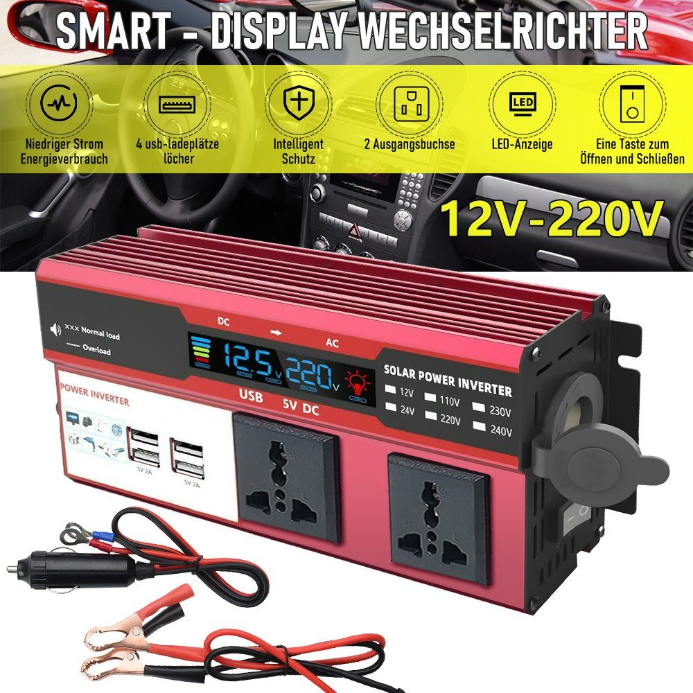 XERSEK Wechselrichter Spannungswandler Reiner Sinus 1500W/3000W  Wechselrichter Inverter 4USB, 12V 230V, LCD, 2x Steckdosen, 4M Fernbedienung