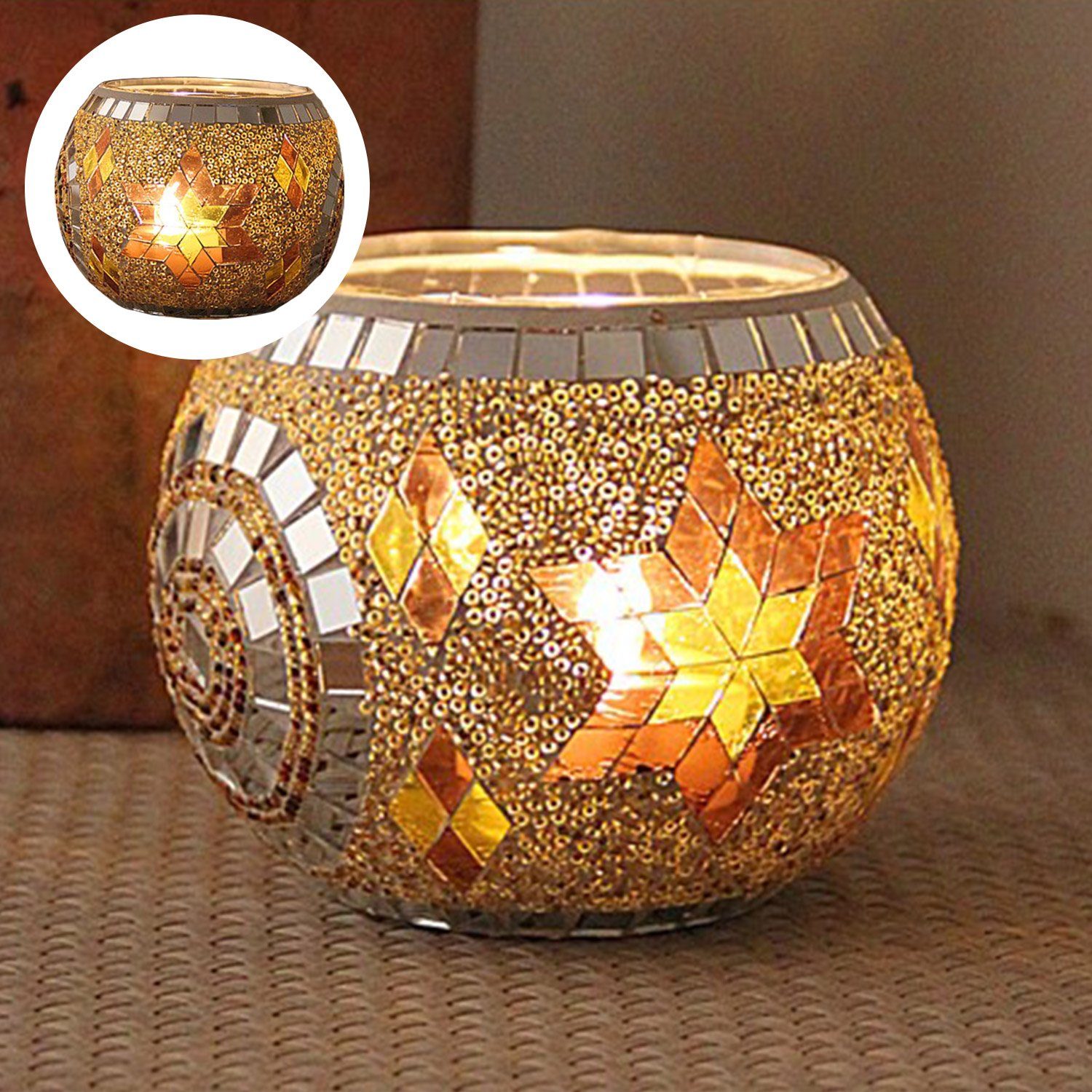 MAGICSHE Kerzenhalter Vintage Bunte Mosaik Teelicht Gläser für Zuhause, für  kerzenständer groß Glasdose Glasgefäß Tischdeko