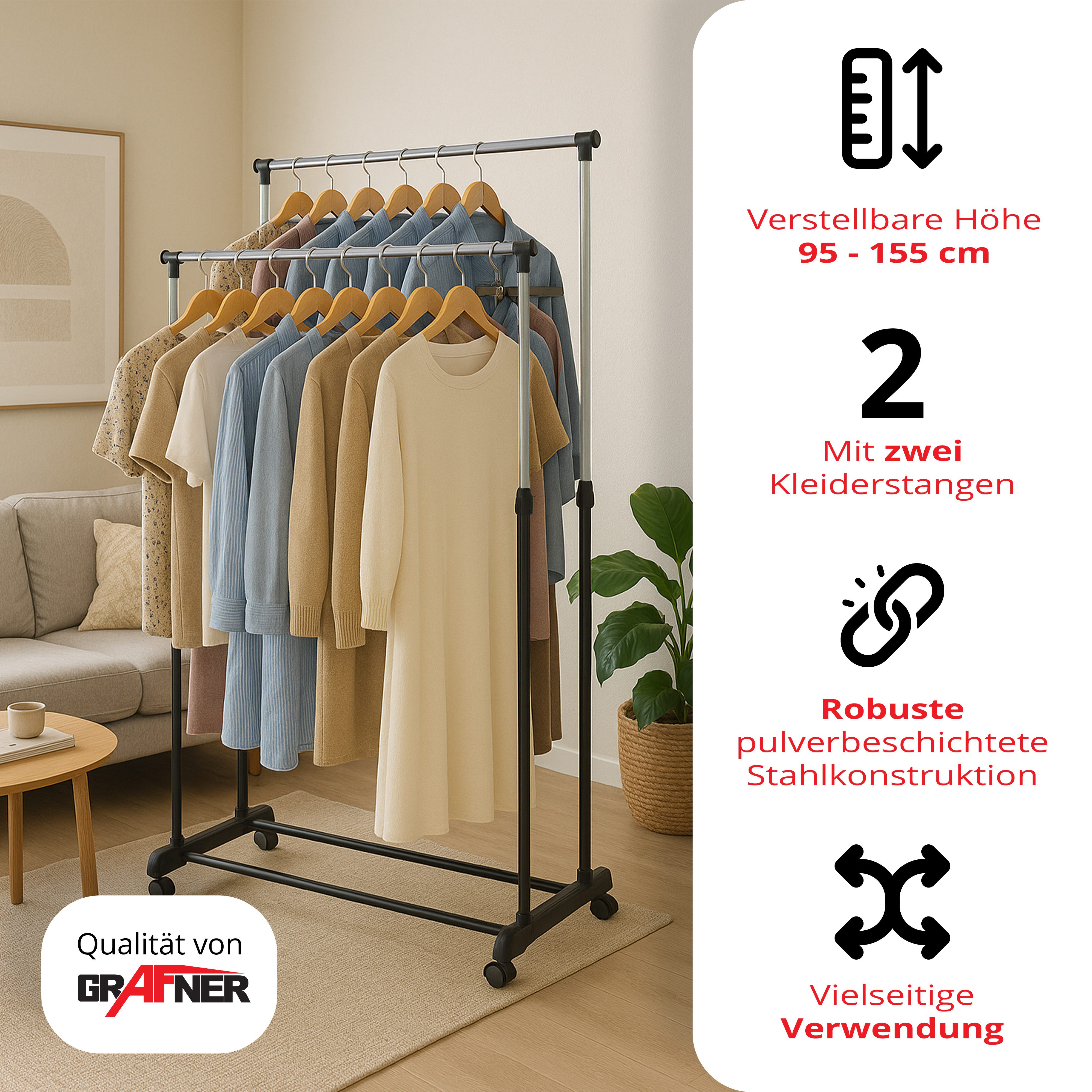 Grafner Wäscheständer Kleiderständer Kleiderstange Metall schwarz höhenvers günstig online kaufen