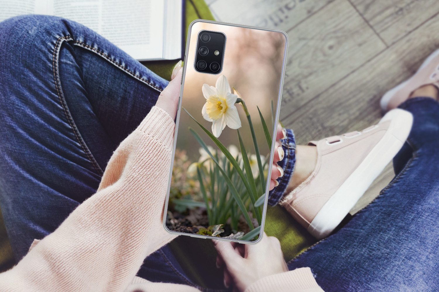 MuchoWow Handyhülle für Samsung Galaxy A51 Narzisse - Blume - Minimalistisch, Smartphone-Bumper, Print, Handy Schutzhülle Dünn