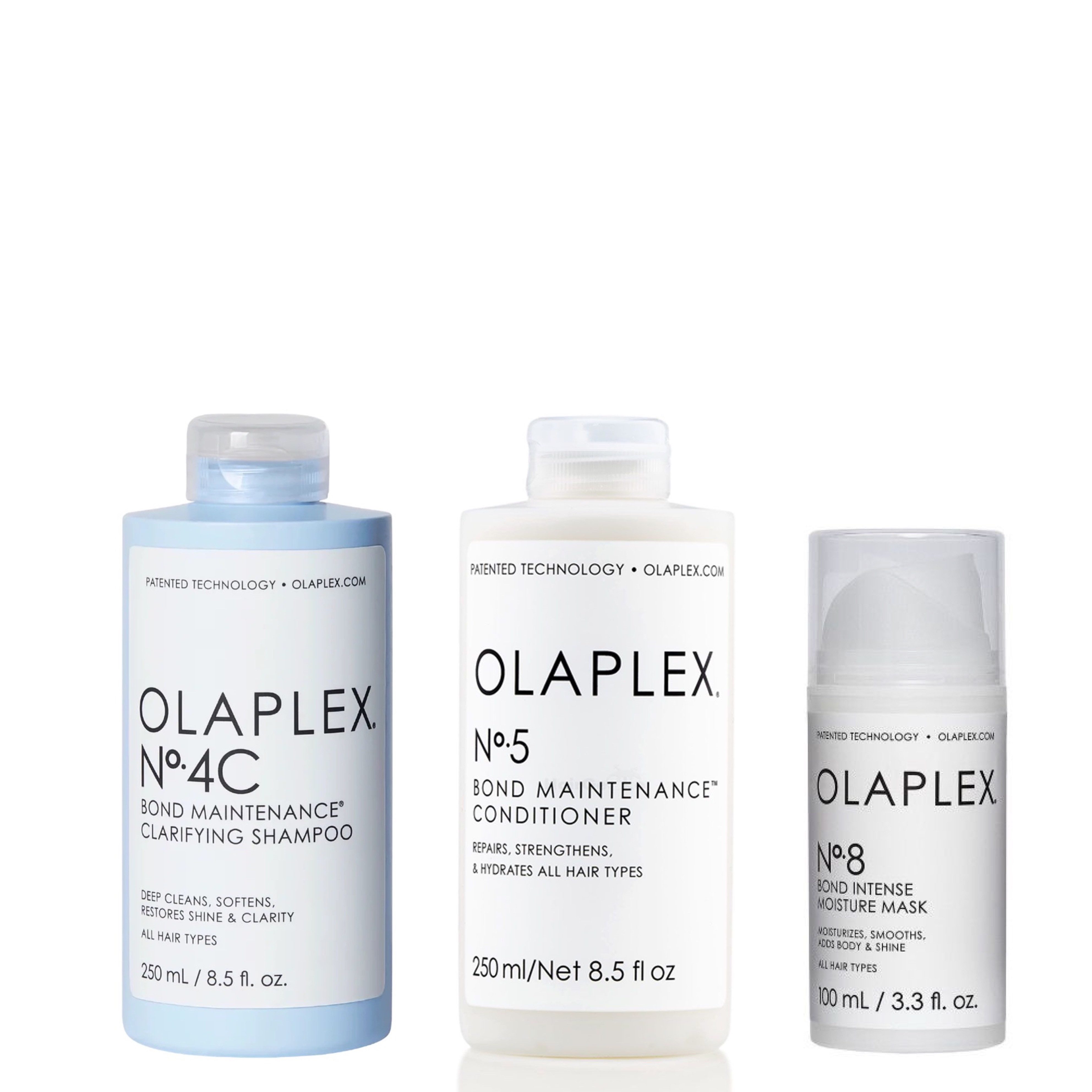 Olaplex Haarpflege-Set No.4C Shampoo 250ml + No.5 Conditioner 250ml + No.8 Mask 100ml, 3-tlg.
