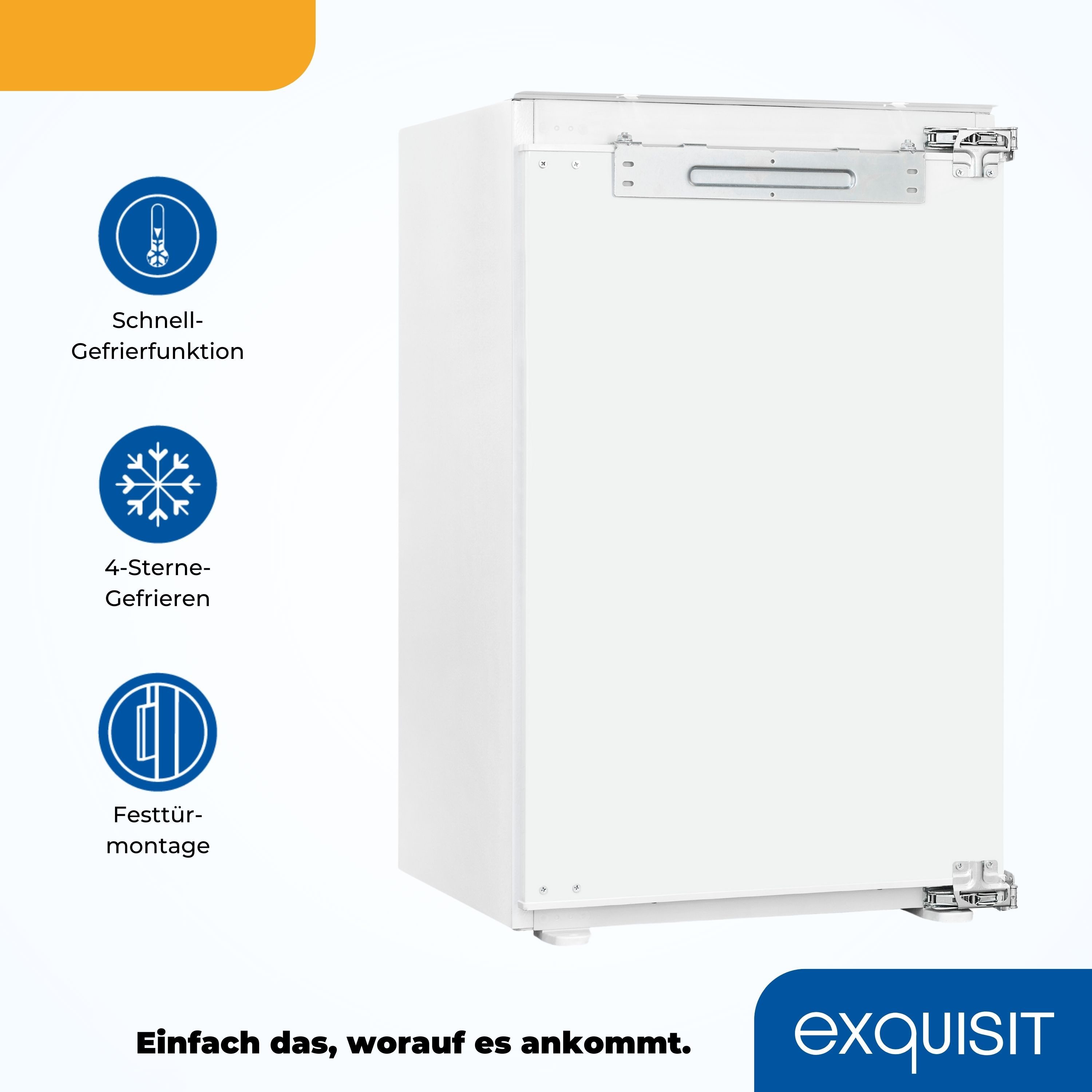 exquisit Einbaukühlschrank EKS131-4-FE-O90E, 87,8 cm hoch, 55 cm breit, Stabile Festtürtechnik: Gerätetür wird mit Möbelfront direkt verbunden – Bild 5 von 5