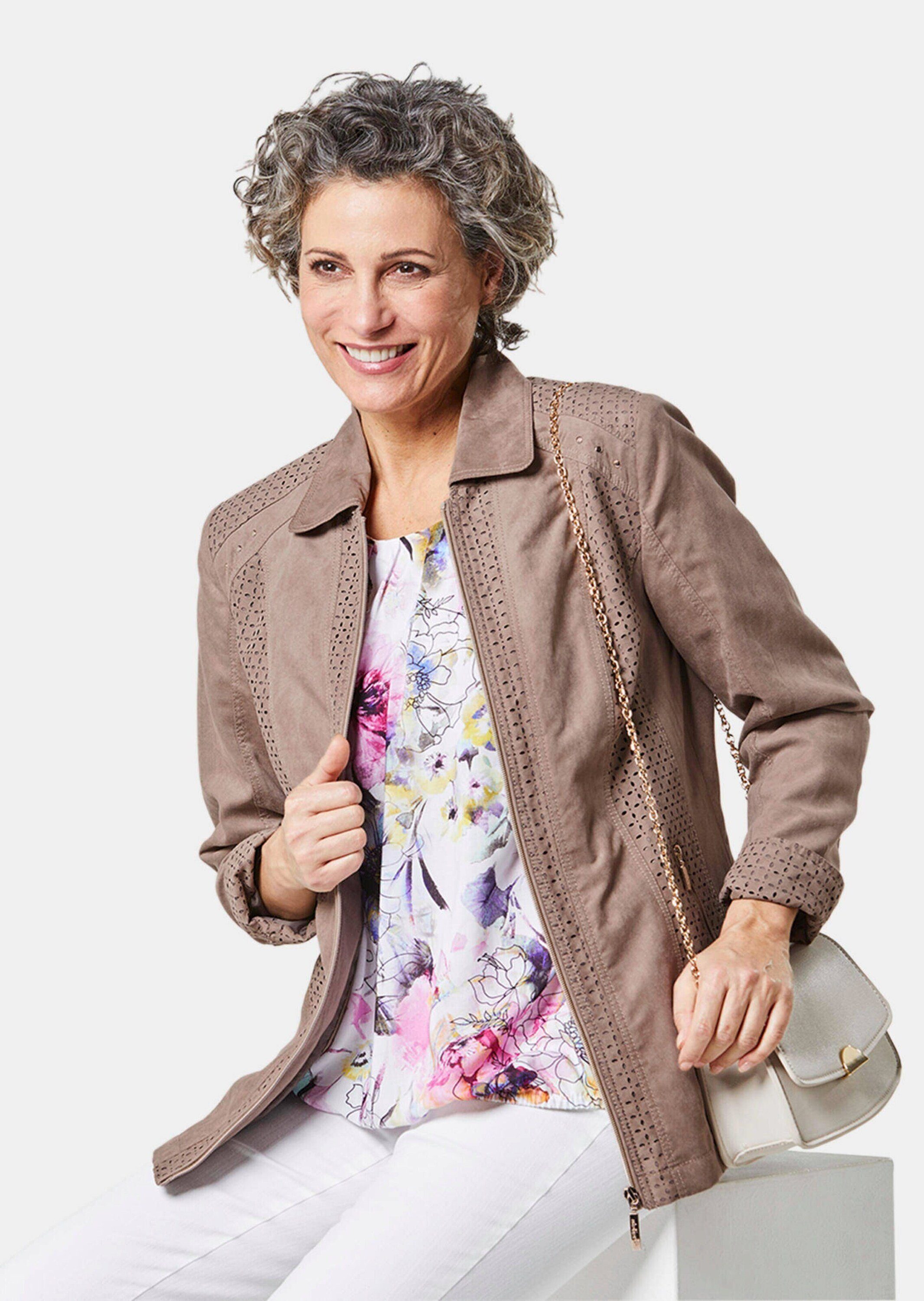 GOLDNER Blouson Velourslederimitat-Blazer mit Perforierung