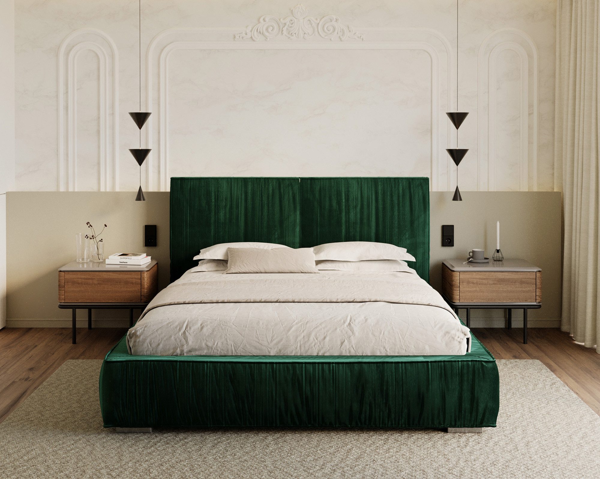 thematys Polsterbett 140x200–180x200 cm – Velours Bett mit Bettkasten & Lattenrost (Optional mit 28 cm H3/H4 Taschenfederkern oder 23 cm Taschenfederkern-Matratze H2, hydraulisches Stauraumbett)