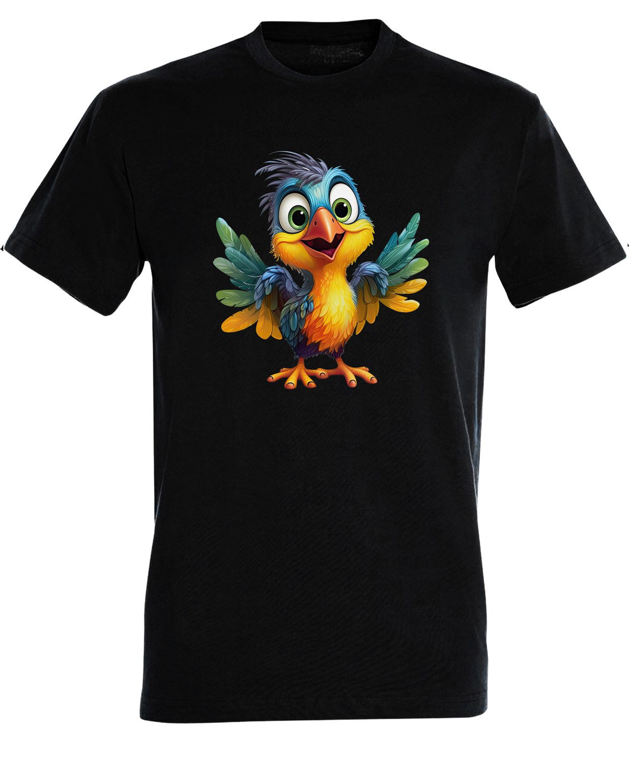 T-Shirt Herren Print Shirt - Cartoon bunter Paradies Vogel Brustprint